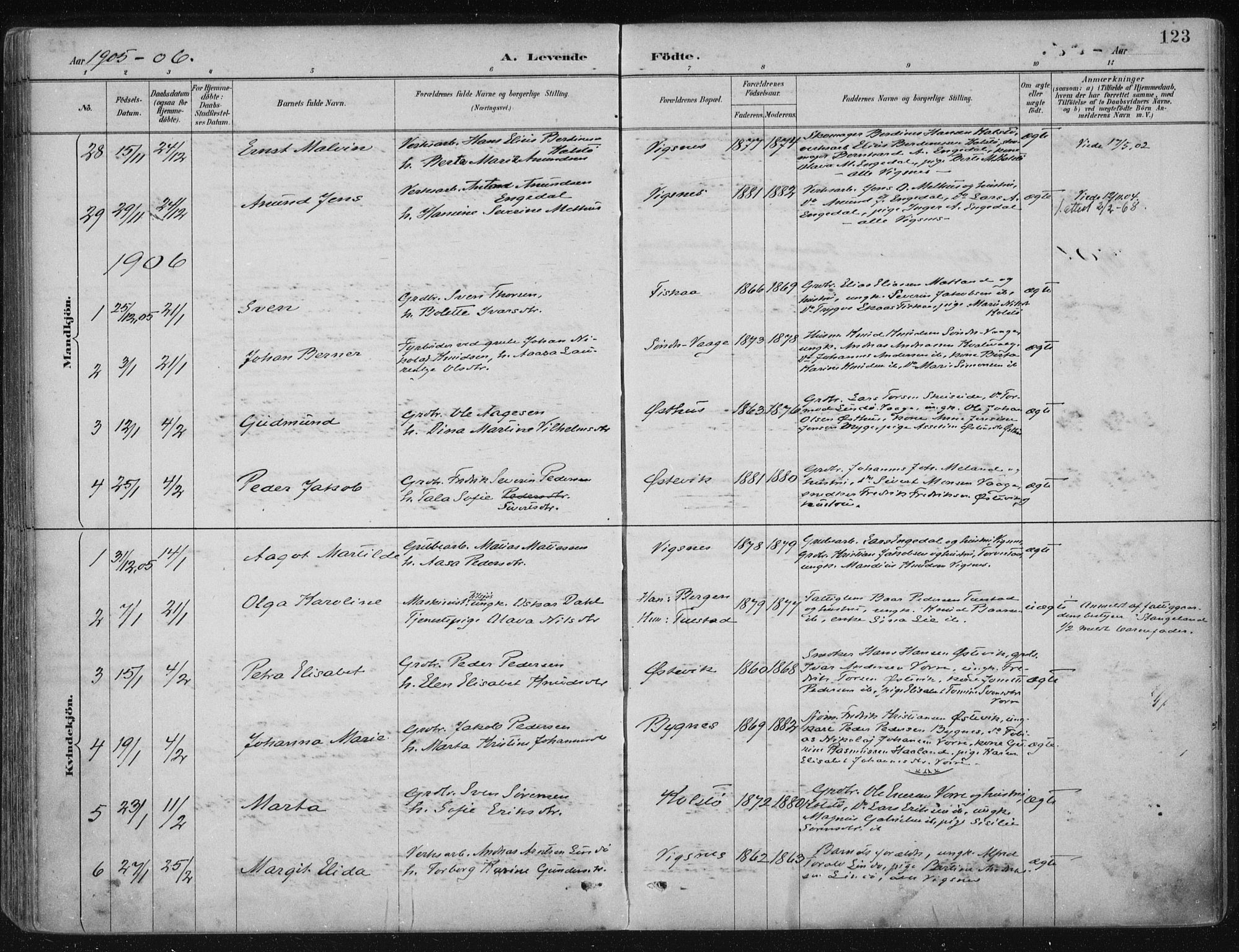Avaldsnes sokneprestkontor, SAST/A -101851/H/Ha/Haa/L0017: Parish register (official) no. A 17, 1889-1920, p. 123
