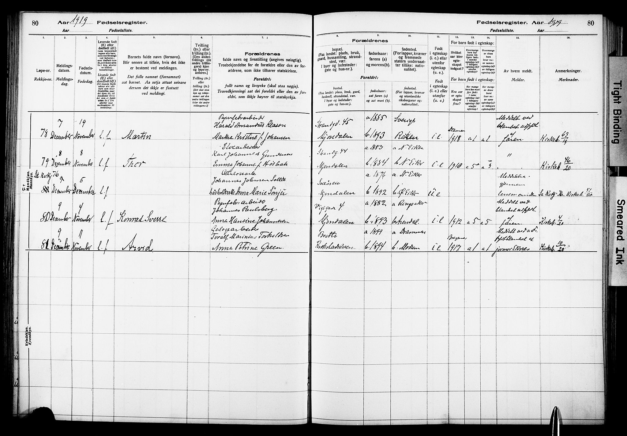 Nedre Eiker kirkebøker, AV/SAKO-A-612/J/Ja/L0001: Birth register no. 1, 1916-1925, p. 80