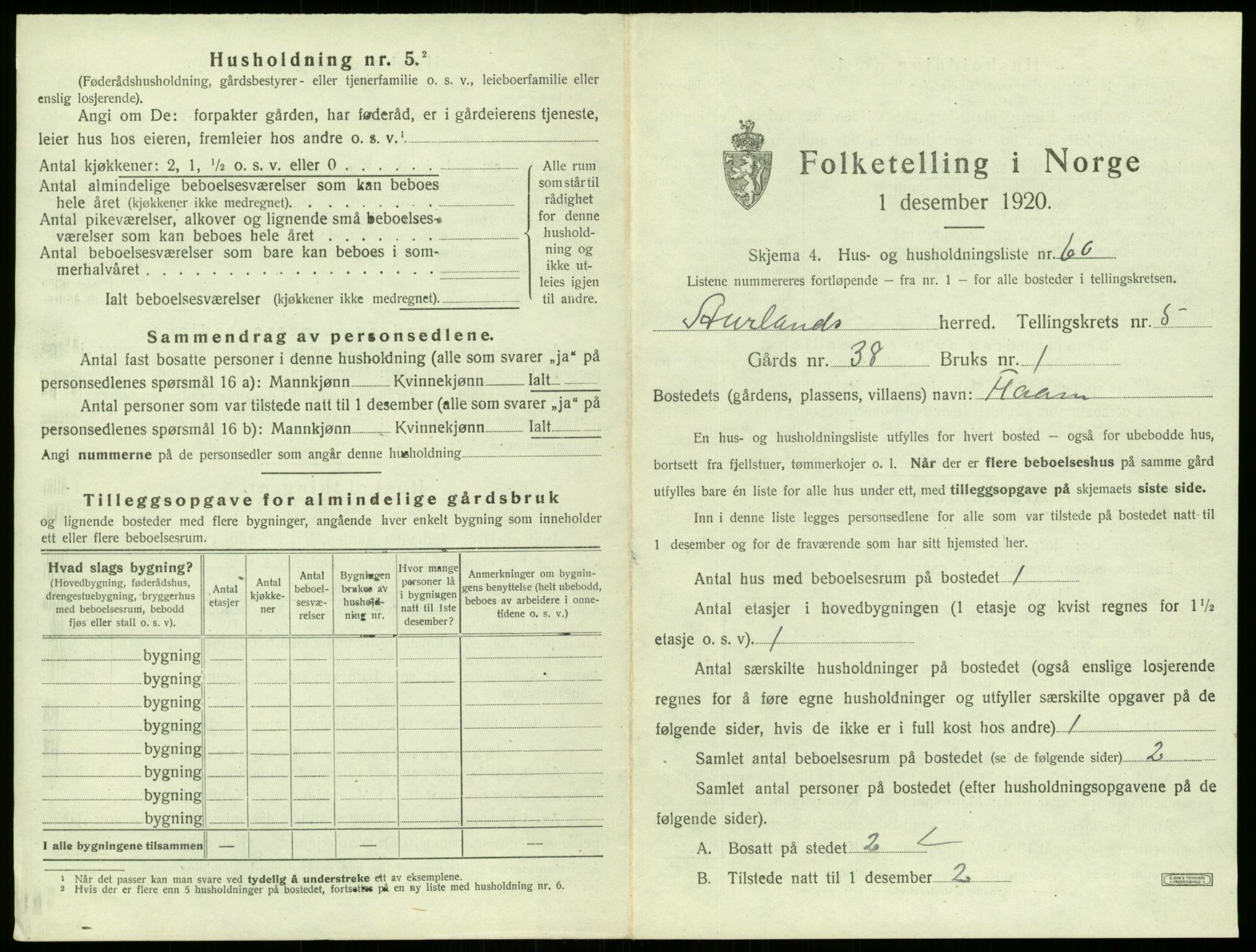 SAB, 1920 census for Aurland, 1920, p. 521