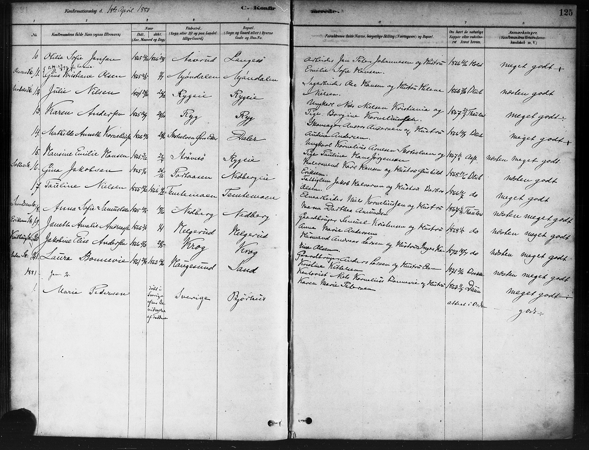 Nedre Eiker kirkebøker, AV/SAKO-A-612/F/Fa/L0002: Parish register (official) no. 2, 1878-1885, p. 125