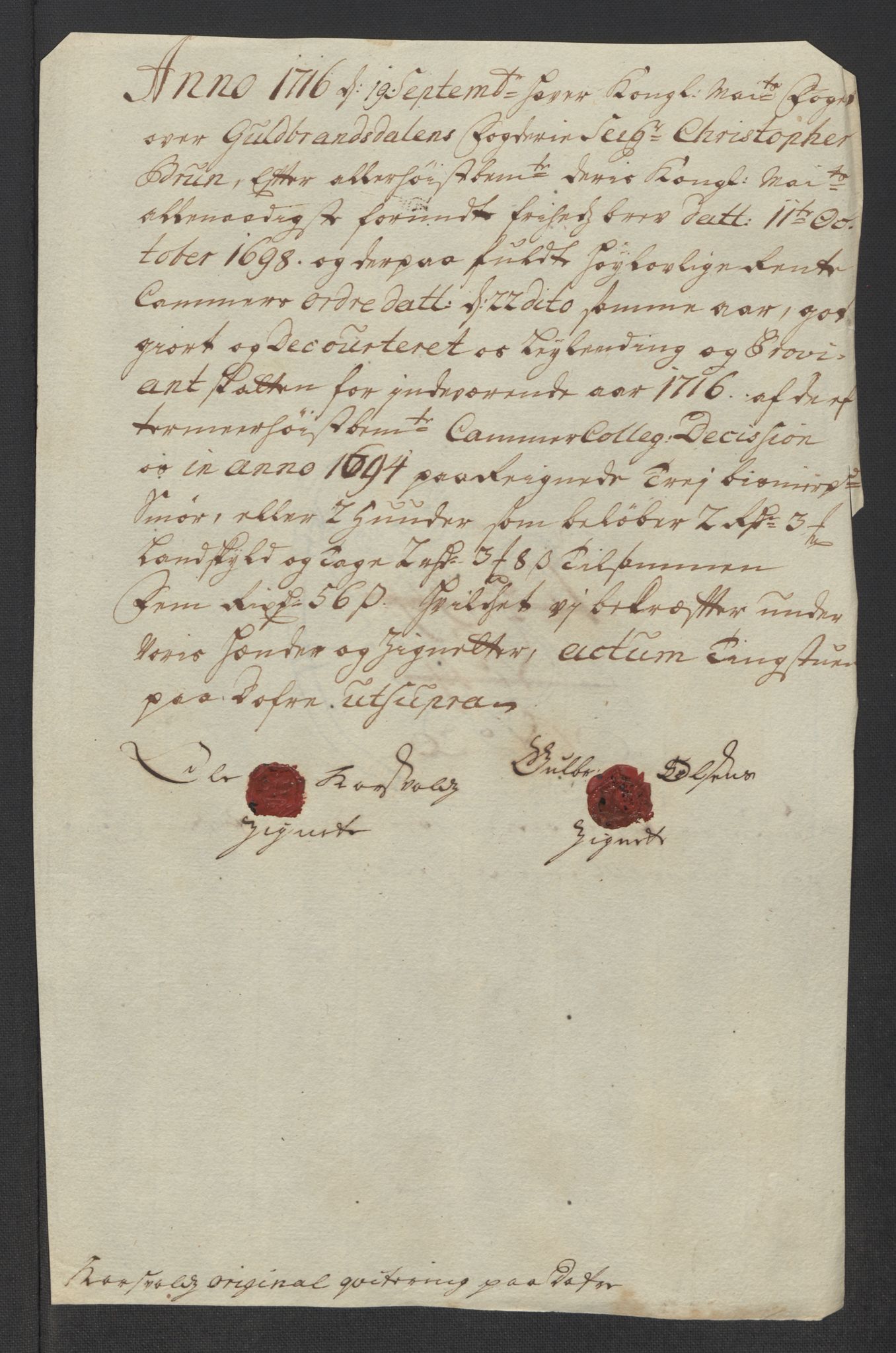 Rentekammeret inntil 1814, Reviderte regnskaper, Fogderegnskap, RA/EA-4092/R17/L1186: Fogderegnskap Gudbrandsdal, 1716, p. 180