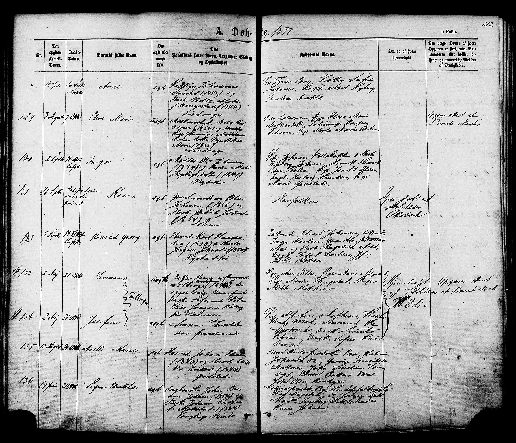 Ministerialprotokoller, klokkerbøker og fødselsregistre - Sør-Trøndelag, AV/SAT-A-1456/606/L0293: Parish register (official) no. 606A08, 1866-1877, p. 212