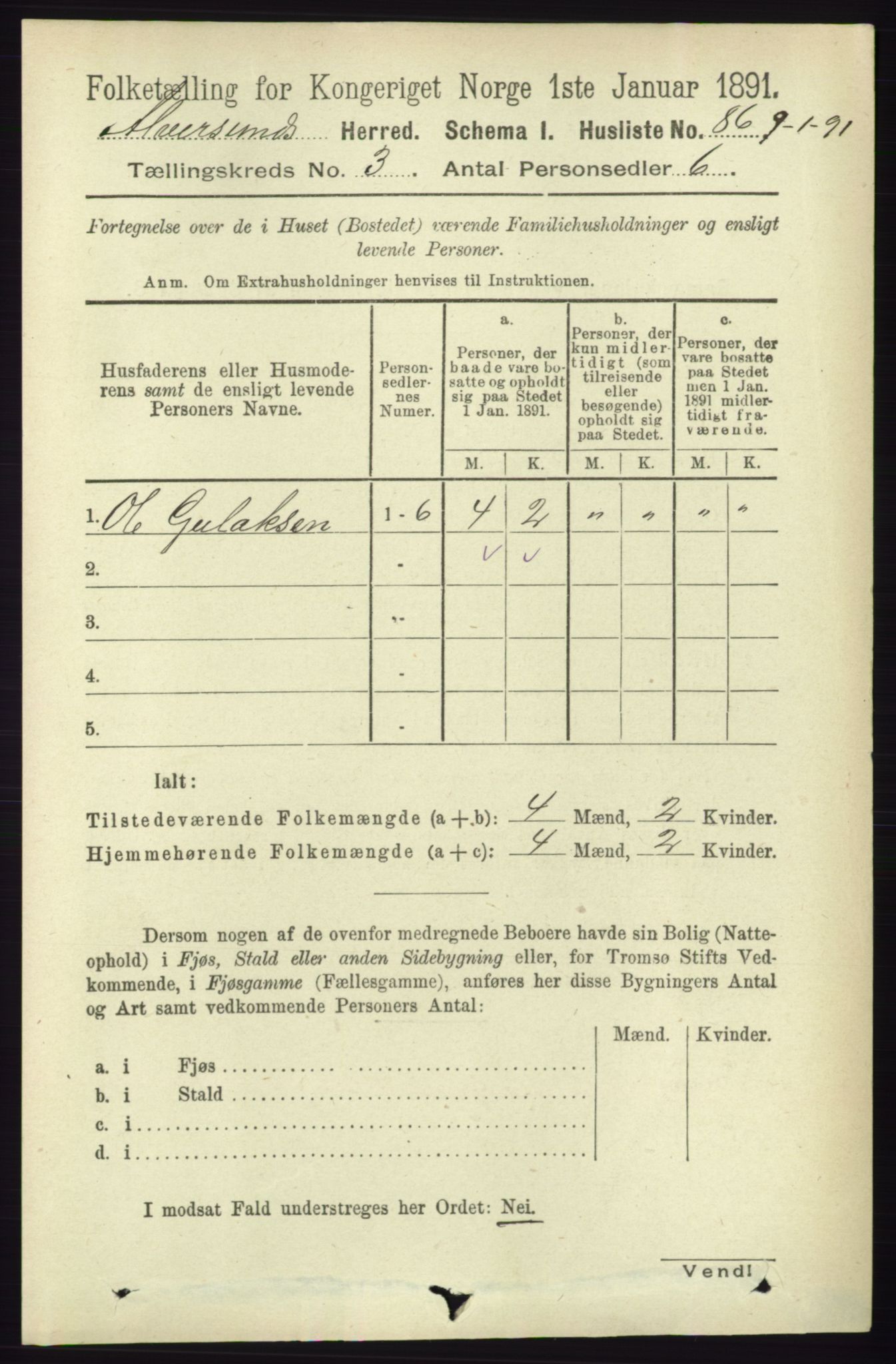 RA, 1891 census for 1257 Alversund, 1891, p. 1030