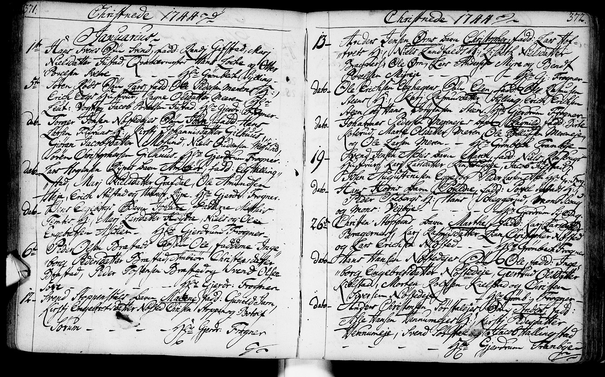 Lier kirkebøker, AV/SAKO-A-230/F/Fa/L0003: Parish register (official) no. I 3, 1727-1748, p. 371-372