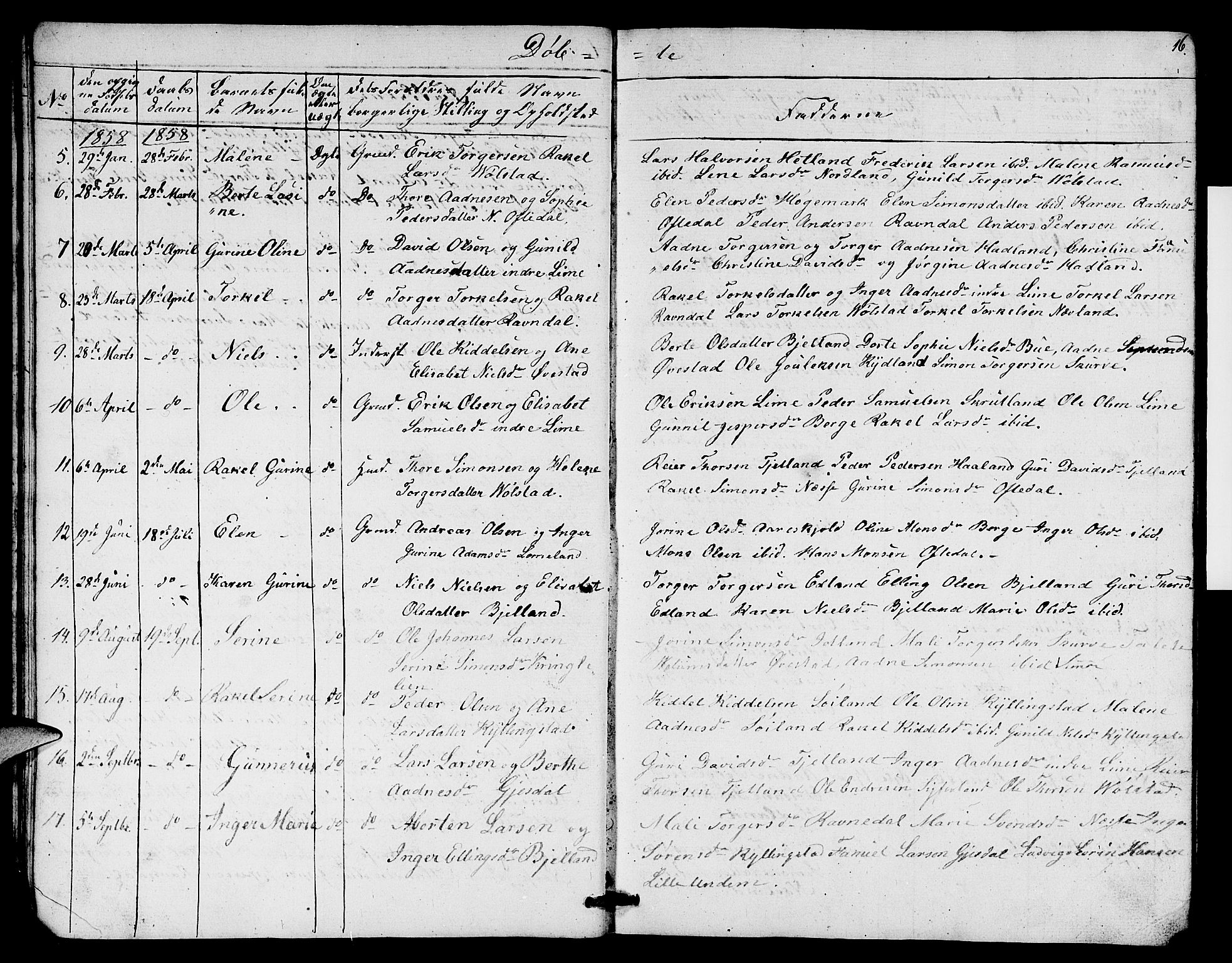 Lye sokneprestkontor, AV/SAST-A-101794/001/30BB/L0003: Parish register (copy) no. B 3, 1852-1874, p. 16