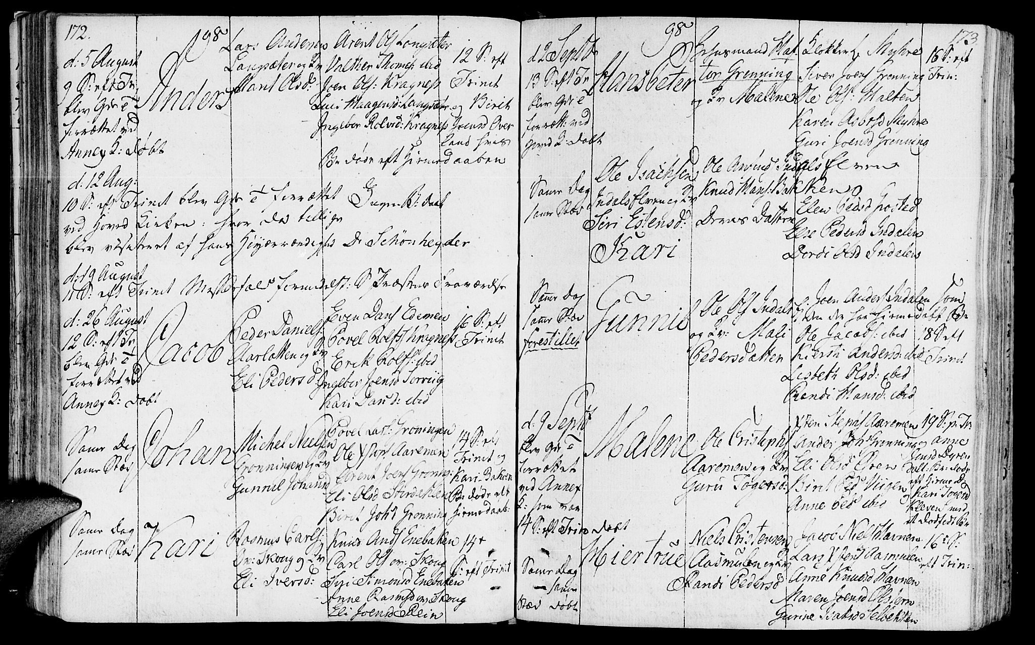 Ministerialprotokoller, klokkerbøker og fødselsregistre - Sør-Trøndelag, SAT/A-1456/646/L0606: Parish register (official) no. 646A04, 1791-1805, p. 172-173