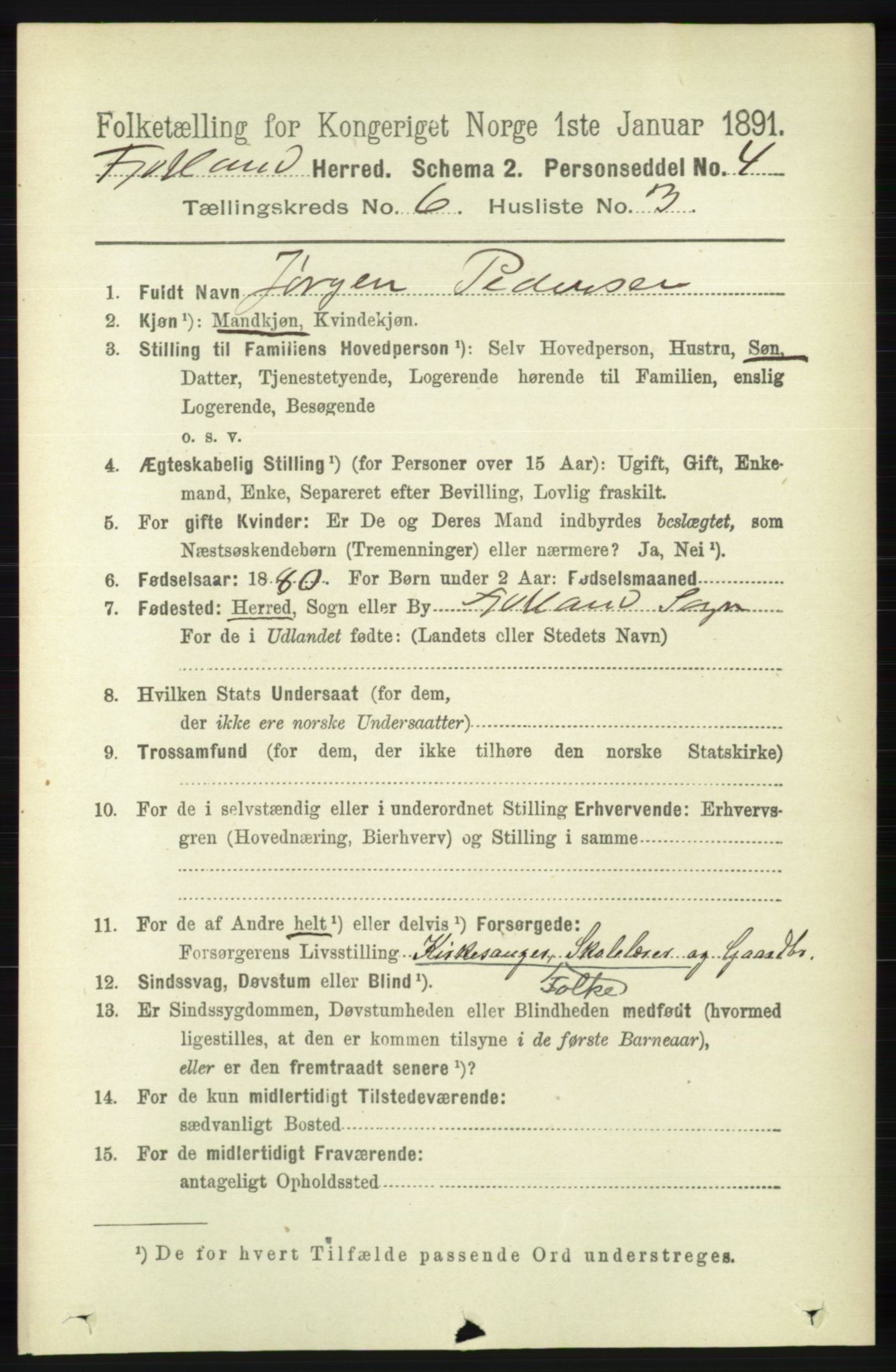 RA, 1891 census for 1036 Fjotland, 1891, p. 877