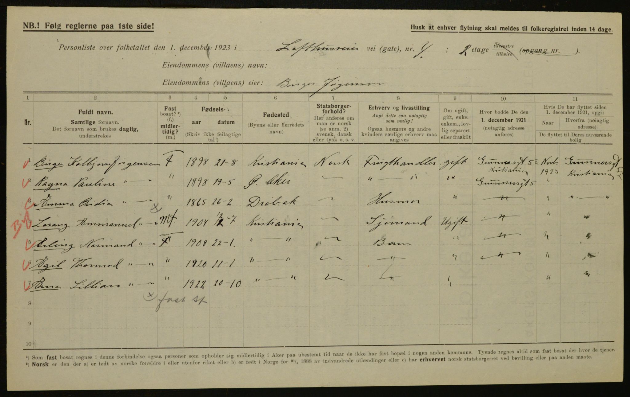 , Municipal Census 1923 for Aker, 1923, p. 14543