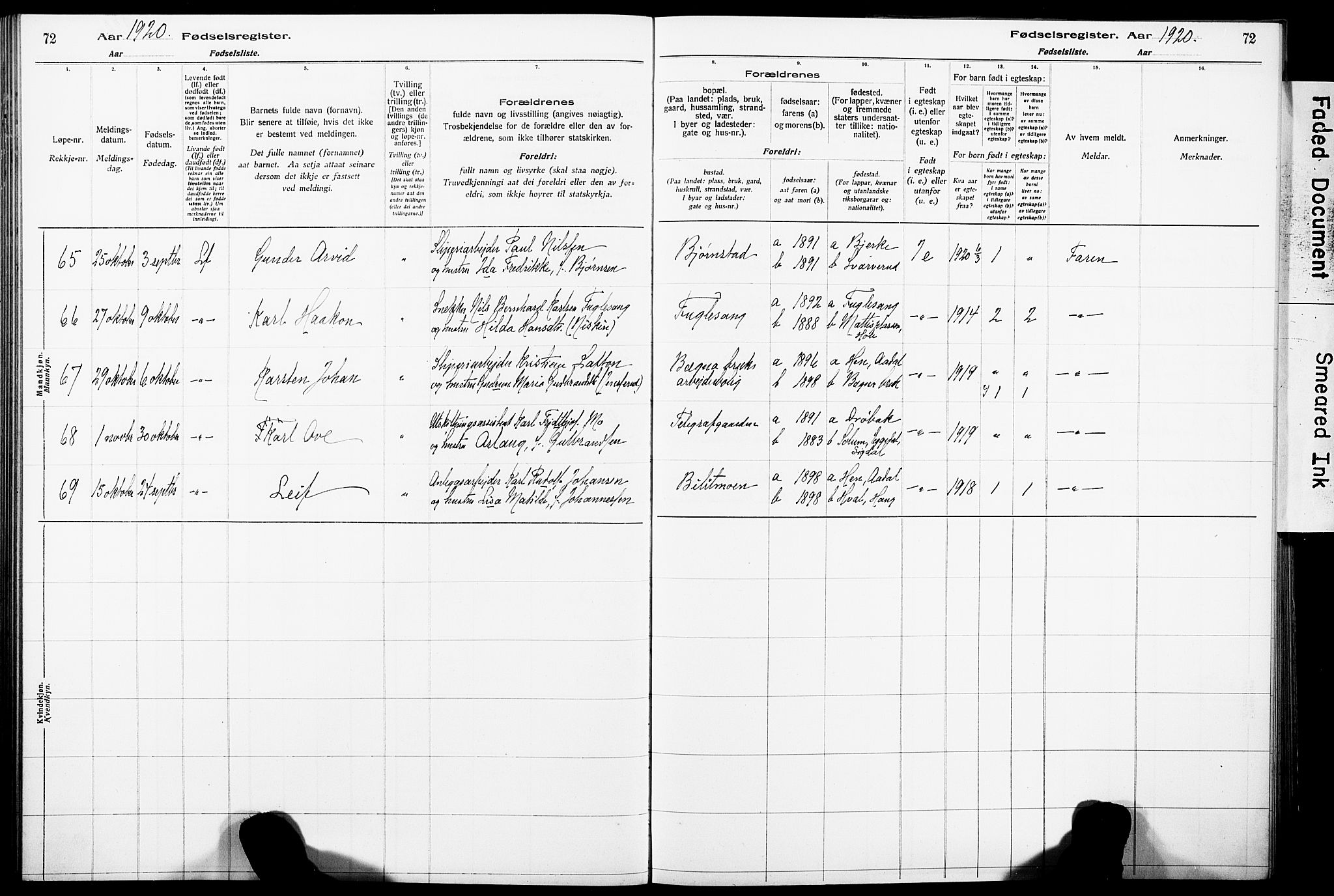 Norderhov kirkebøker, SAKO/A-237/J/Ja/L0001: Birth register no. 1, 1916-1930, p. 72