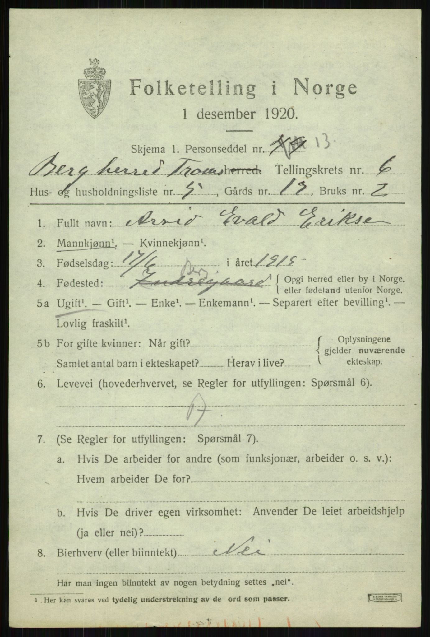 SATØ, 1920 census for Berg, 1920, p. 2149