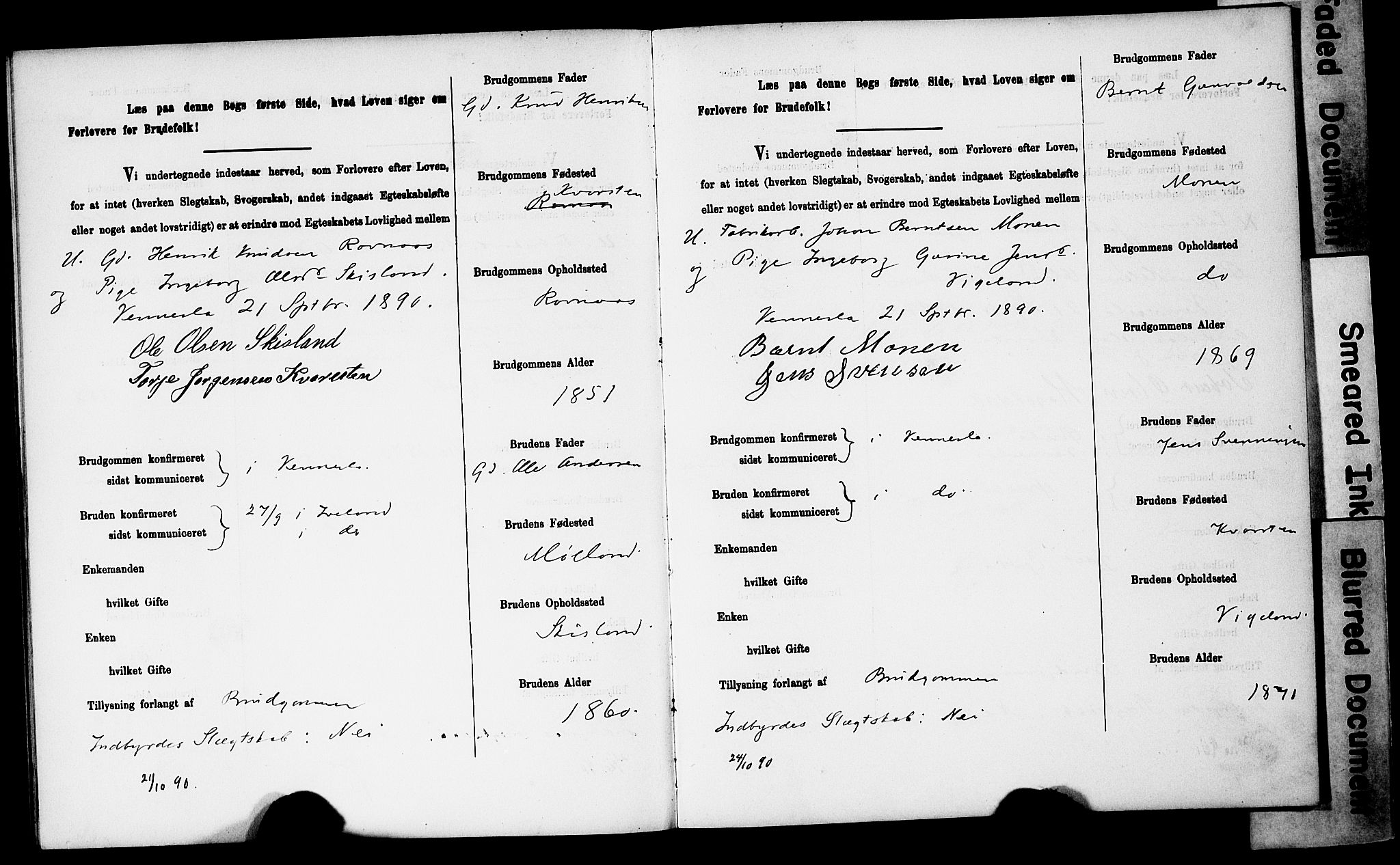 Vennesla sokneprestkontor, AV/SAK-1111-0045/J/L0032/0003: Banns register no. II 5 1, 1886-1892, p. 54