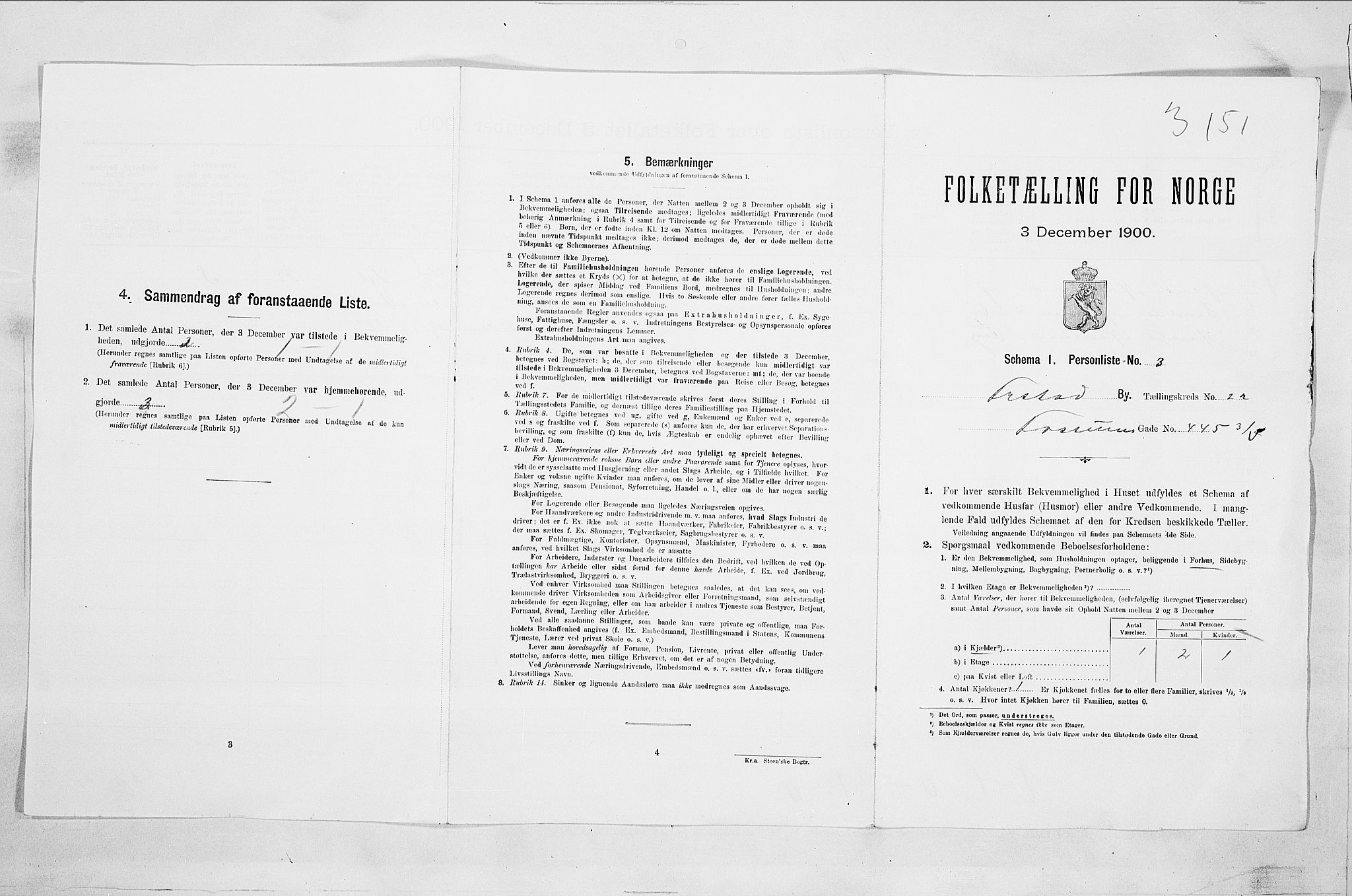 SAO, 1900 census for Fredrikstad, 1900