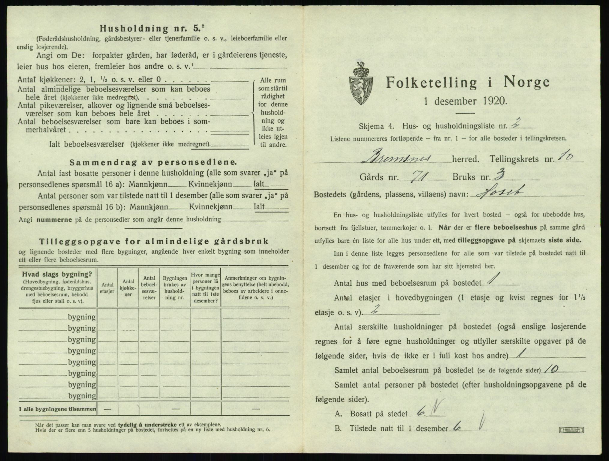 SAT, 1920 census for Bremsnes, 1920, p. 1169