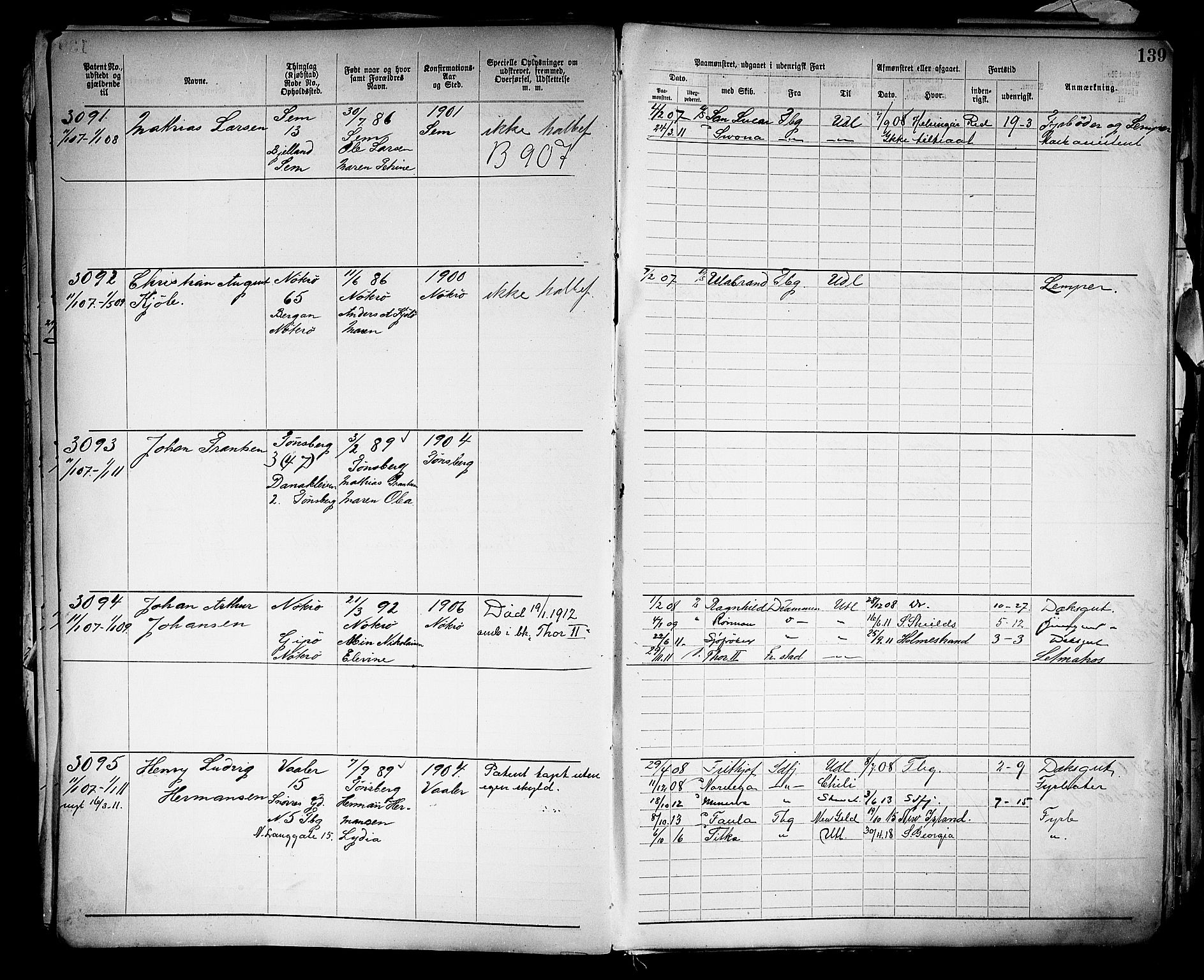 Tønsberg innrulleringskontor, SAKO/A-786/F/Fb/L0005: Annotasjonsrulle Patent nr. 2401-4080, 1904-1910, p. 143