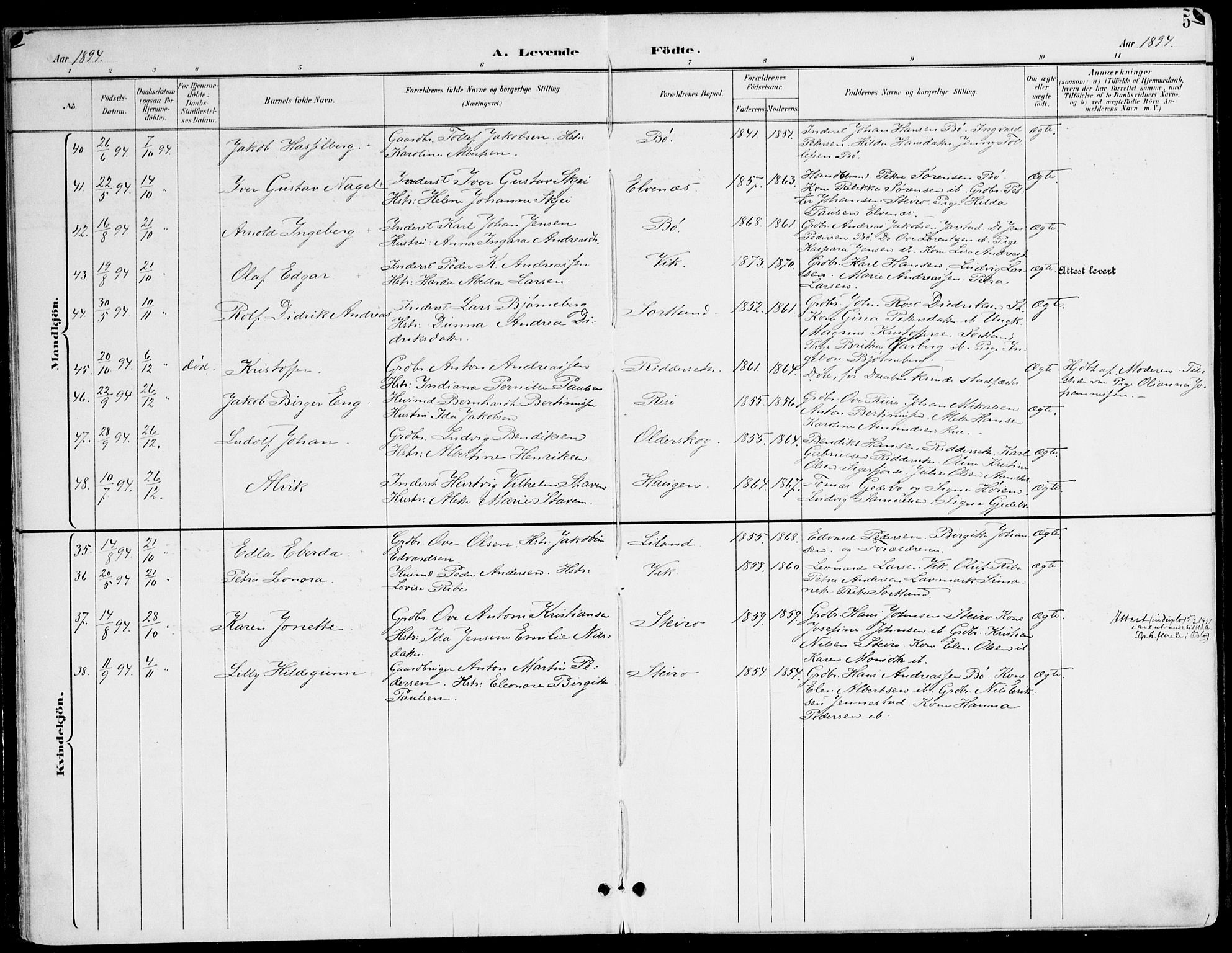 Ministerialprotokoller, klokkerbøker og fødselsregistre - Nordland, AV/SAT-A-1459/895/L1372: Parish register (official) no. 895A07, 1894-1914, p. 5