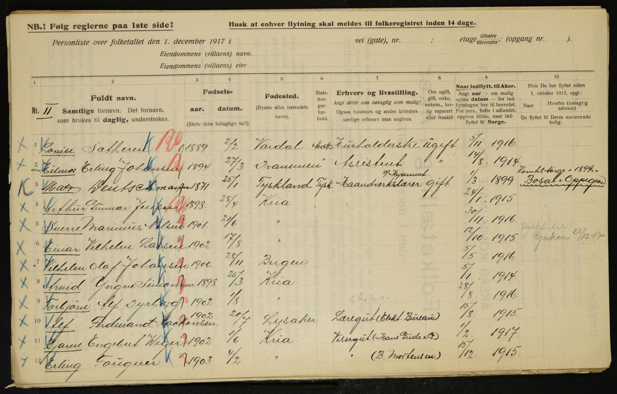 OBA, Municipal Census 1917 for Aker, 1917, p. 9595