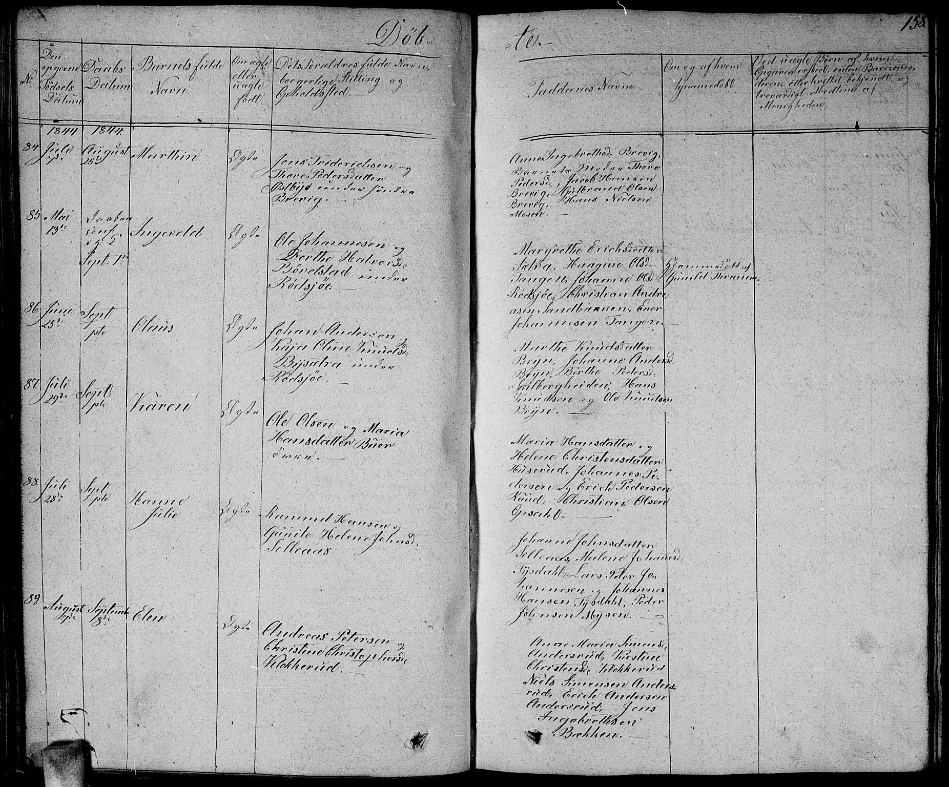 Enebakk prestekontor Kirkebøker, AV/SAO-A-10171c/G/Ga/L0003: Parish register (copy) no. I 3, 1833-1849, p. 158