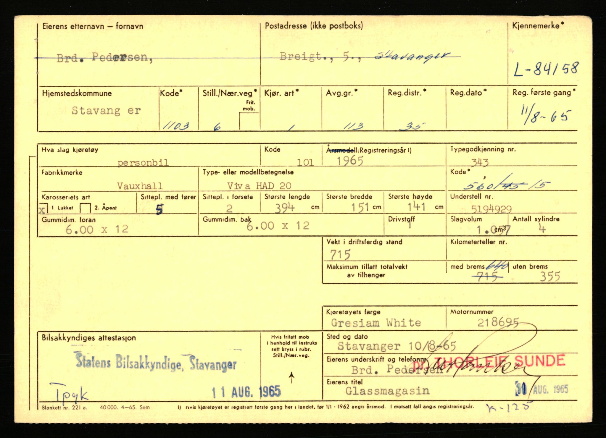 Stavanger trafikkstasjon, AV/SAST-A-101942/0/F/L0073: L-84100 - L-86499, 1930-1971, p. 71