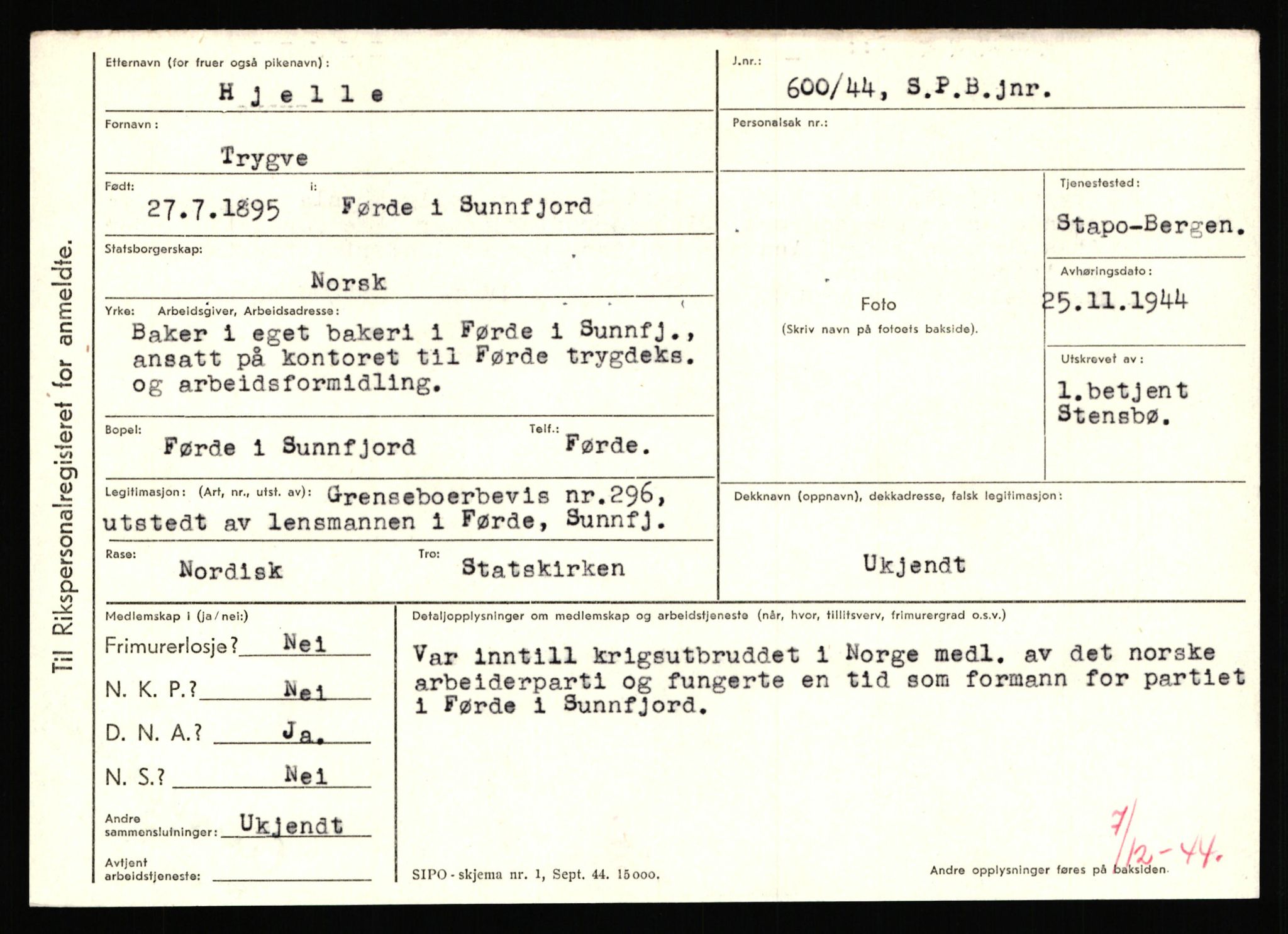 Statspolitiet - Hovedkontoret / Osloavdelingen, AV/RA-S-1329/C/Ca/L0006: Hanche - Hokstvedt, 1943-1945, p. 4393