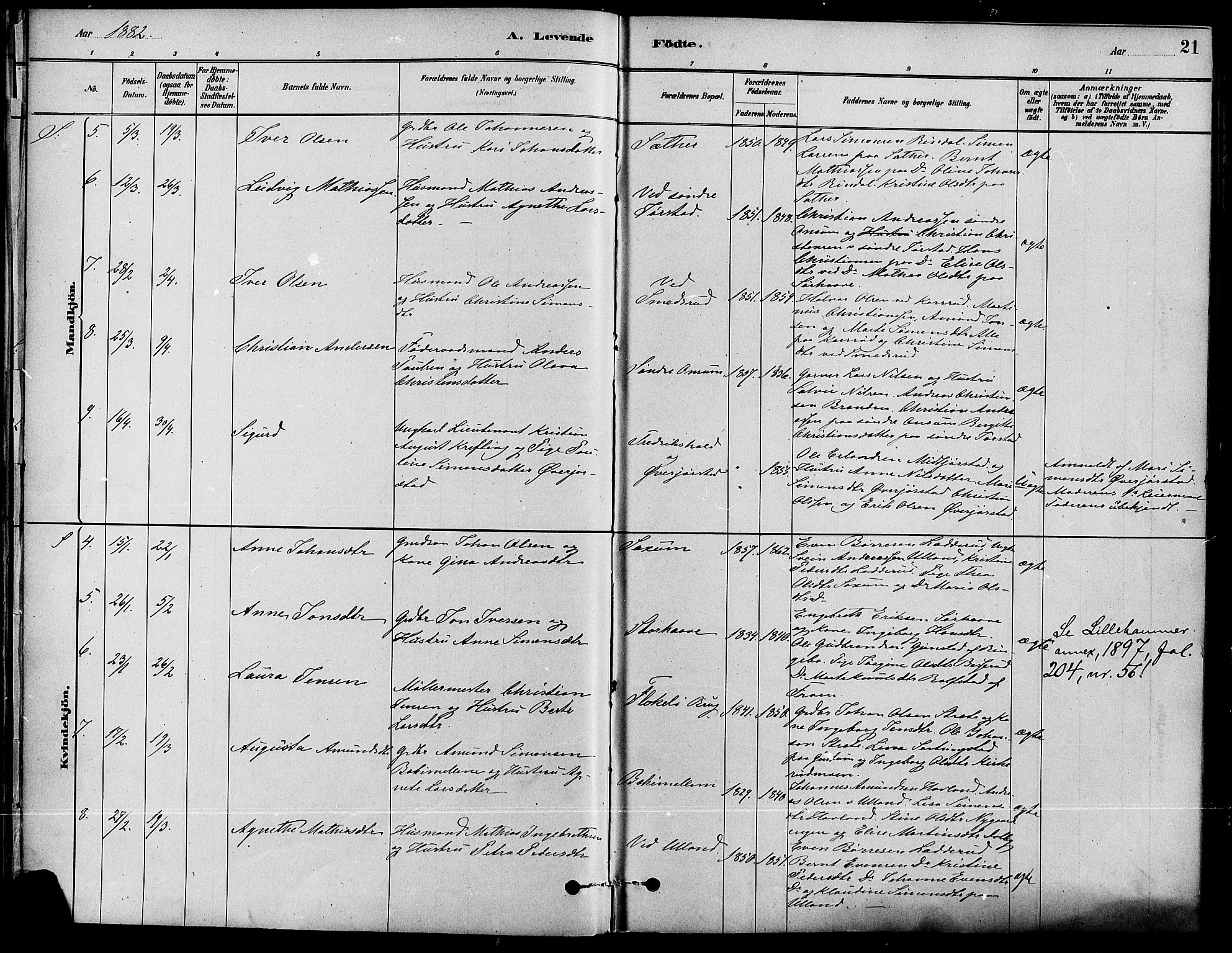 Fåberg prestekontor, SAH/PREST-086/H/Ha/Haa/L0008: Parish register (official) no. 8, 1879-1898, p. 21