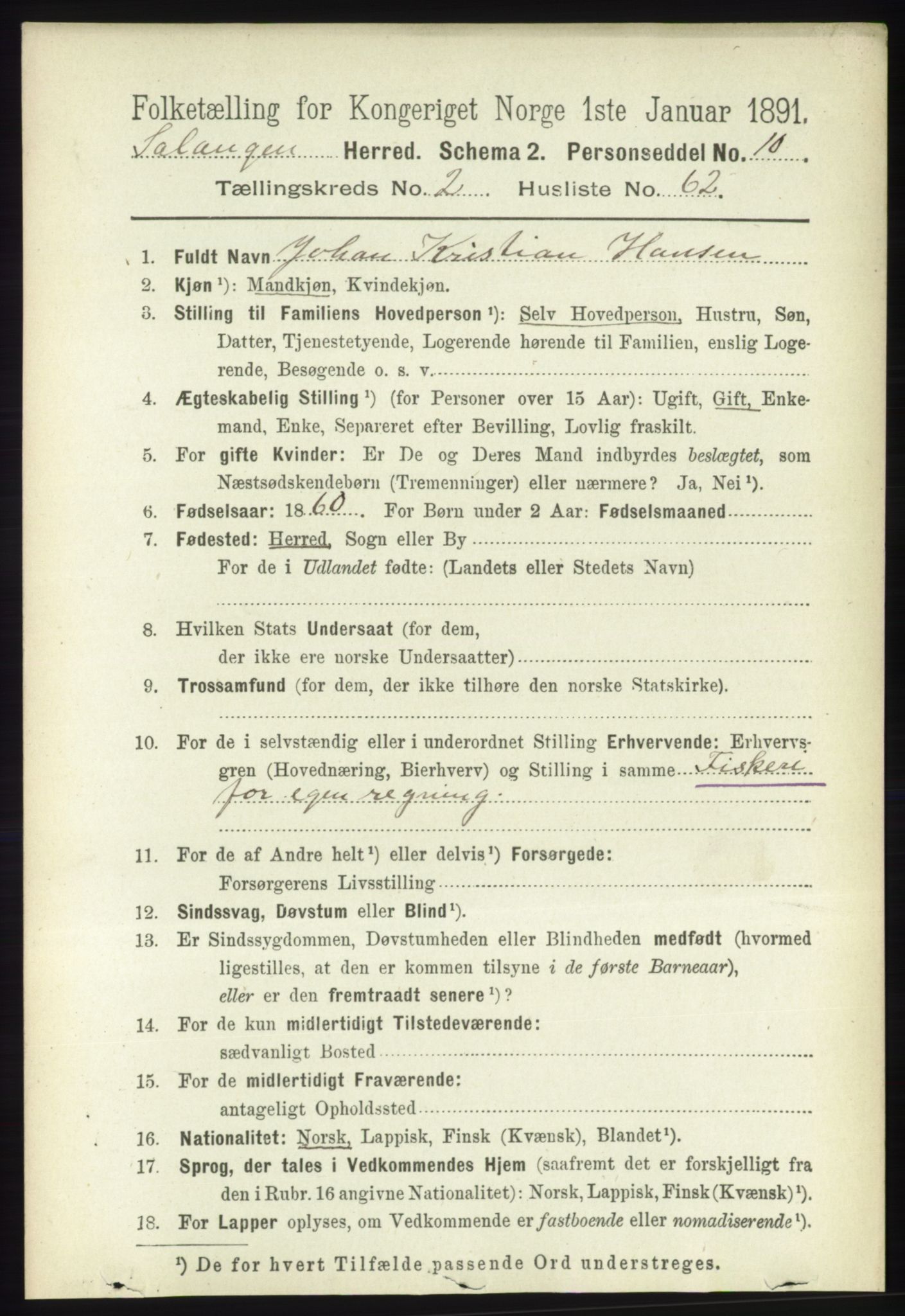 RA, 1891 census for 1921 Salangen, 1891, p. 1036