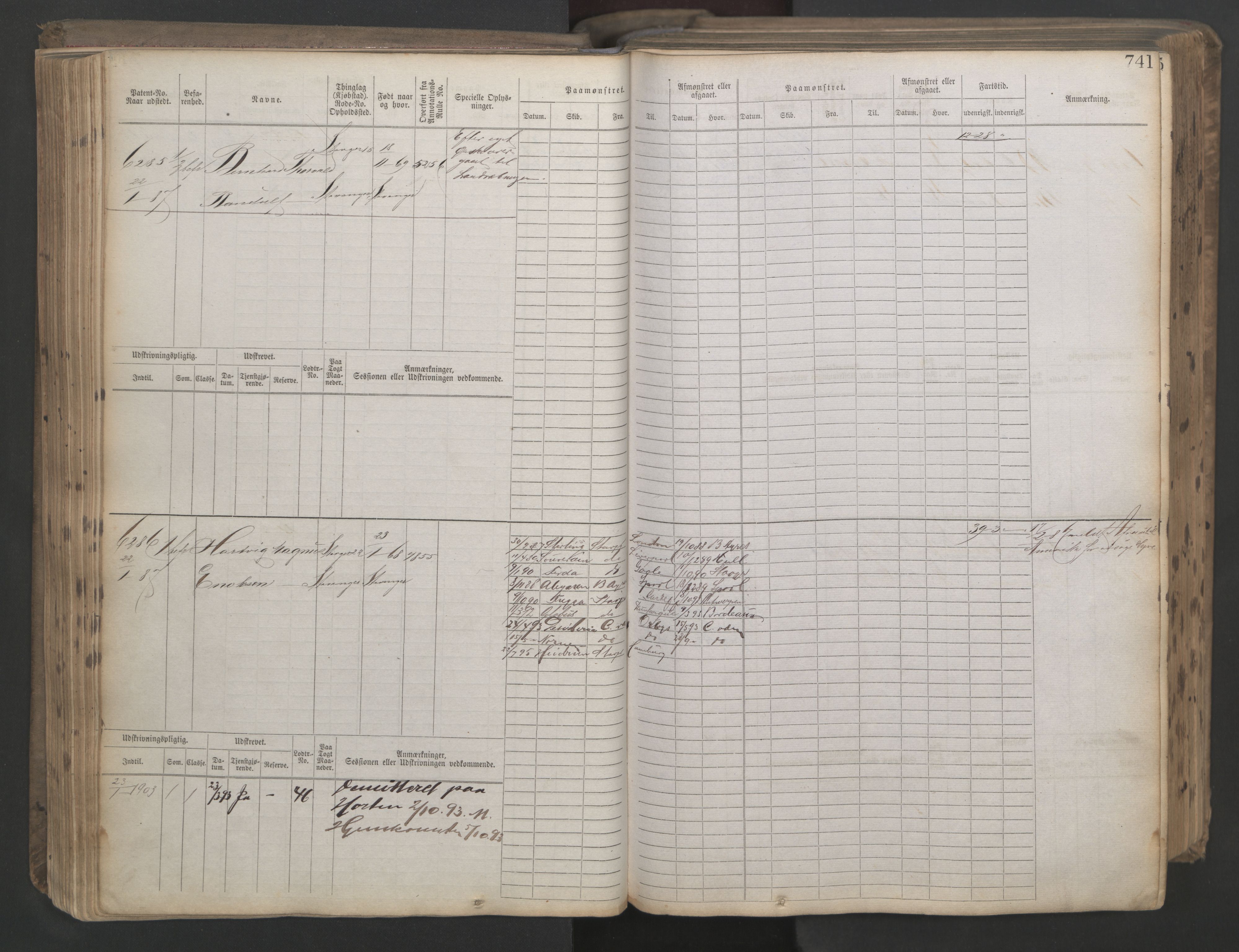 Stavanger sjømannskontor, AV/SAST-A-102006/F/Fb/Fbb/L0021: Sjøfartshovedrulle patnentnr. 6005-7204 (dublett), 1887, p. 145