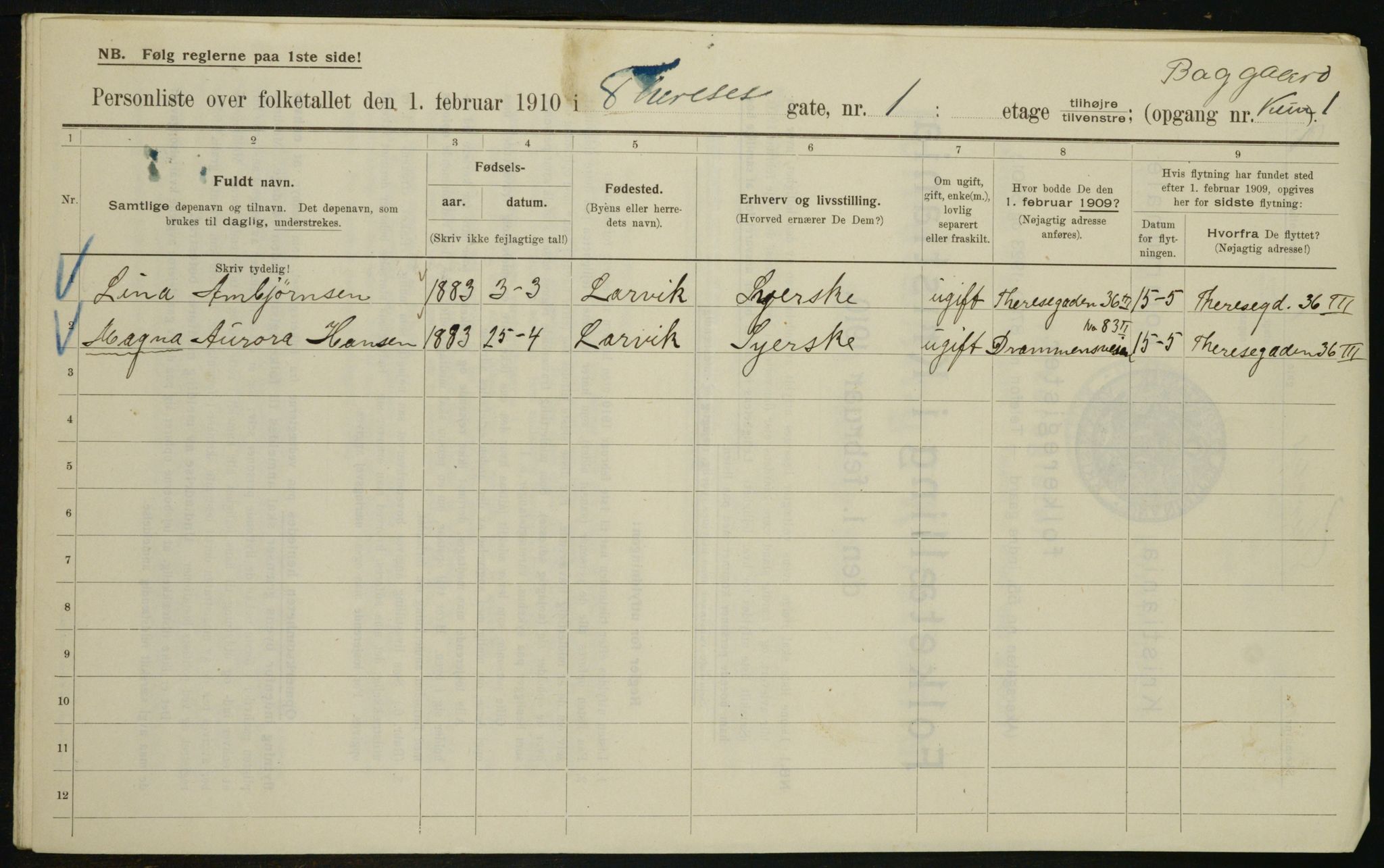 OBA, Municipal Census 1910 for Kristiania, 1910, p. 102303