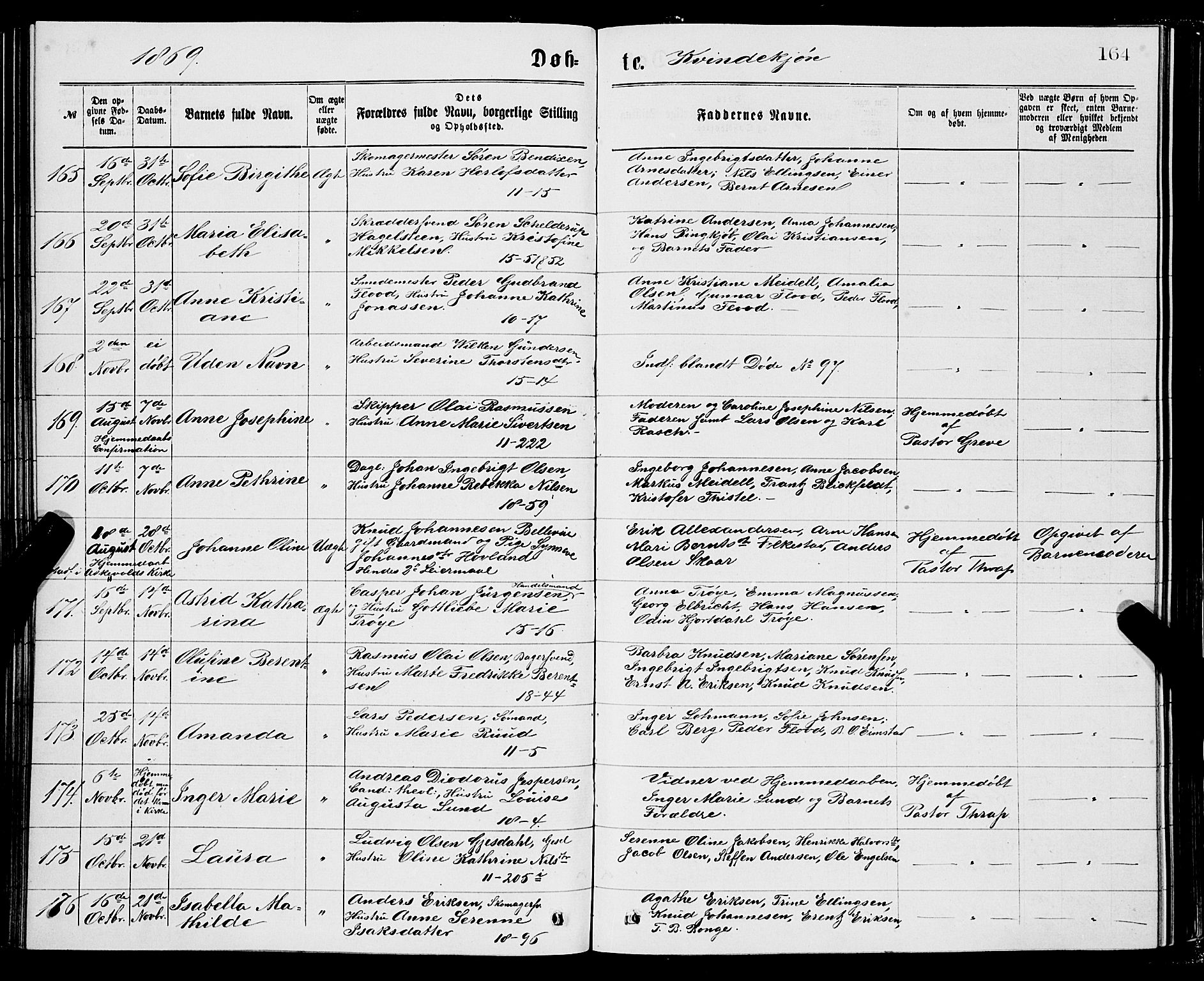 Domkirken sokneprestembete, SAB/A-74801/H/Hab/L0013: Parish register (copy) no. B 6, 1869-1876, p. 164
