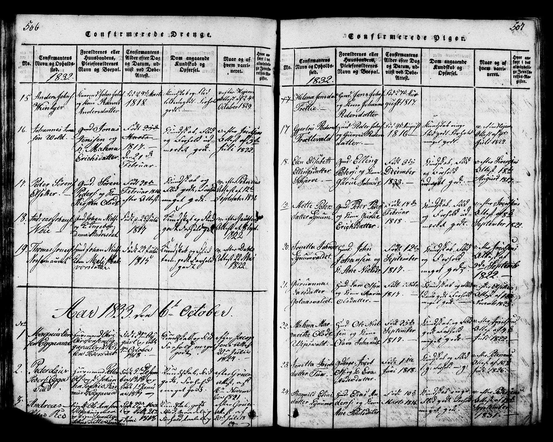 Ministerialprotokoller, klokkerbøker og fødselsregistre - Nord-Trøndelag, SAT/A-1458/717/L0169: Parish register (copy) no. 717C01, 1816-1834, p. 506-507