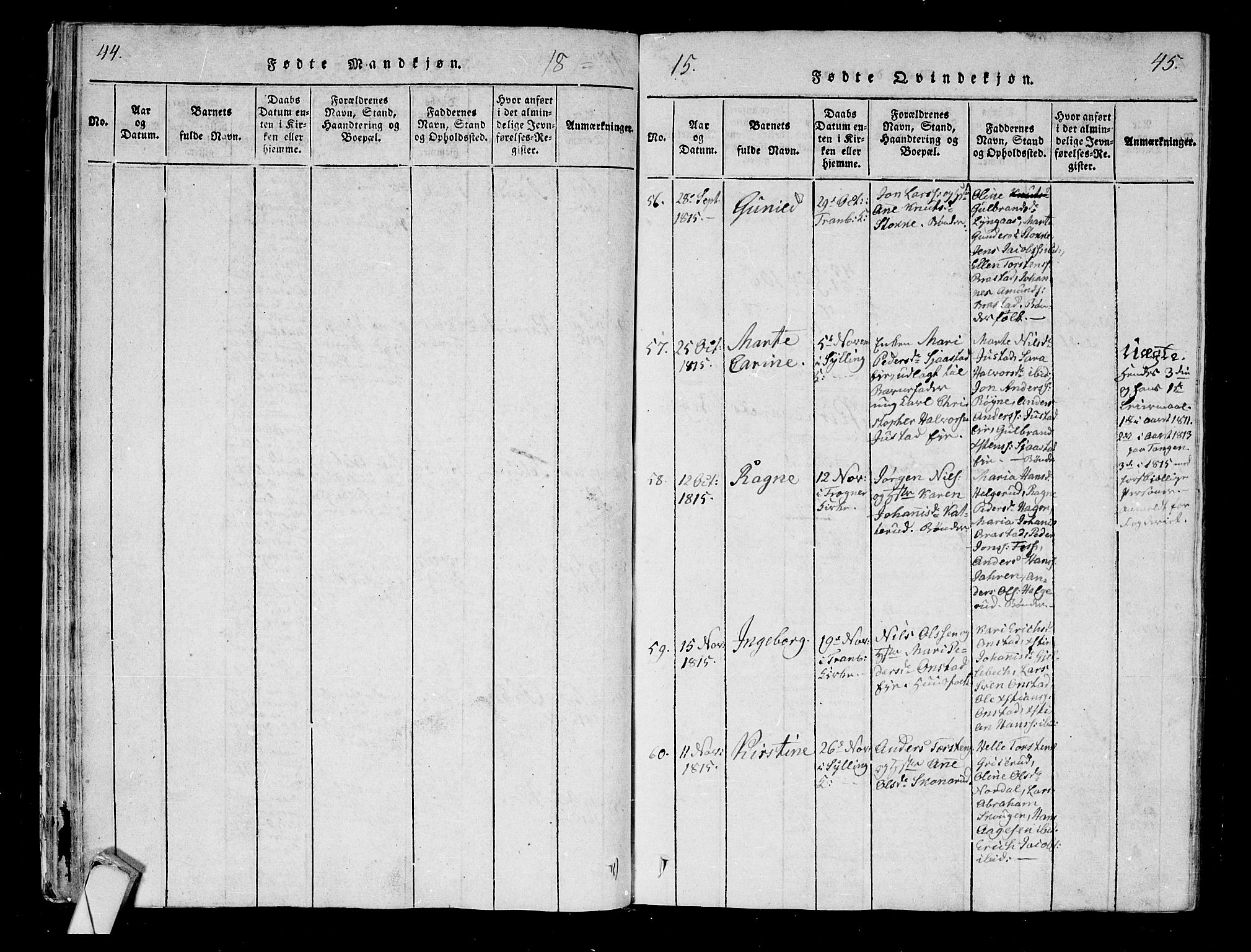 Lier kirkebøker, AV/SAKO-A-230/F/Fa/L0008: Parish register (official) no. I 8, 1813-1825, p. 44-45