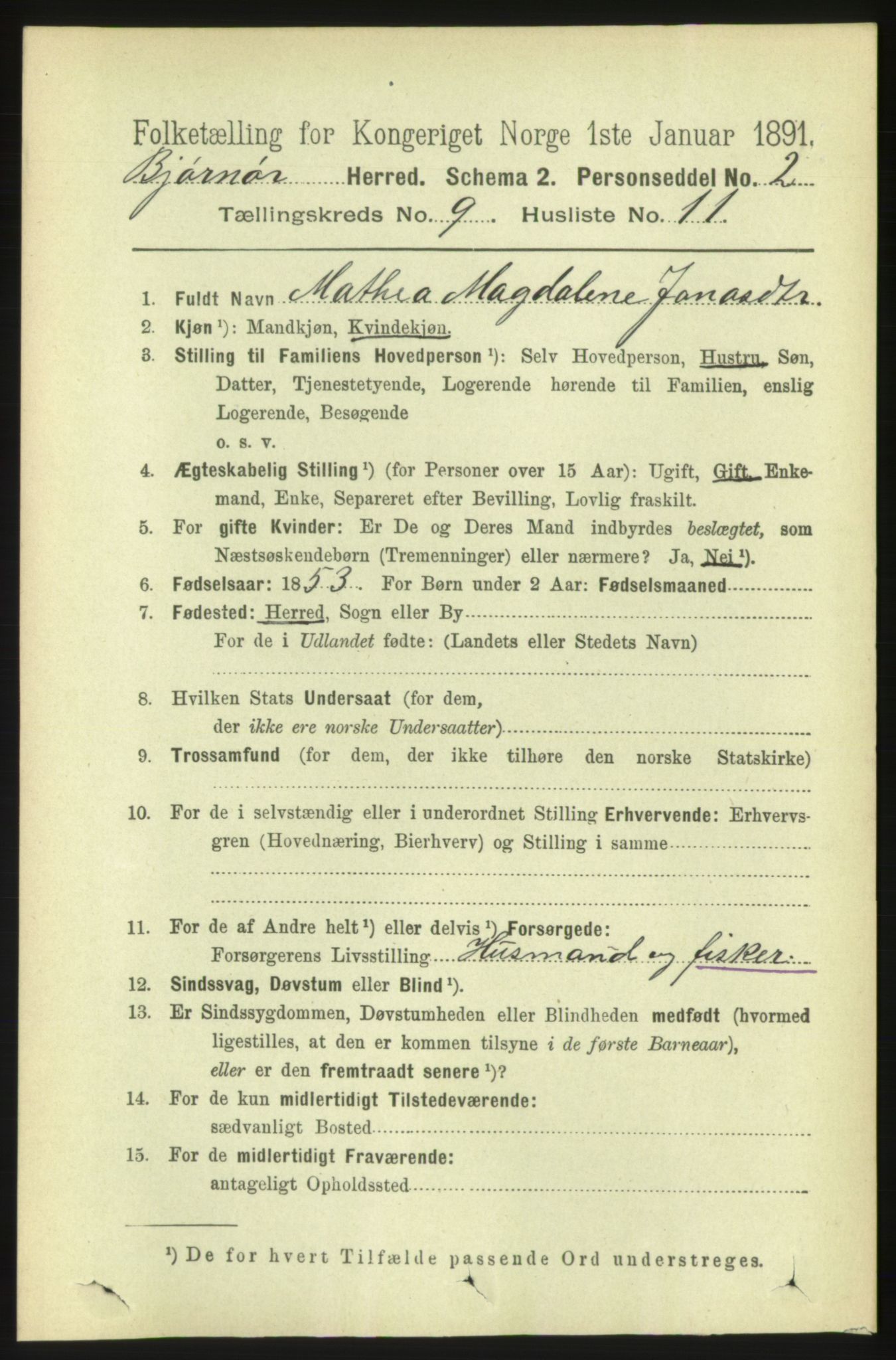 RA, 1891 census for 1632 Bjørnør, 1891, p. 3864