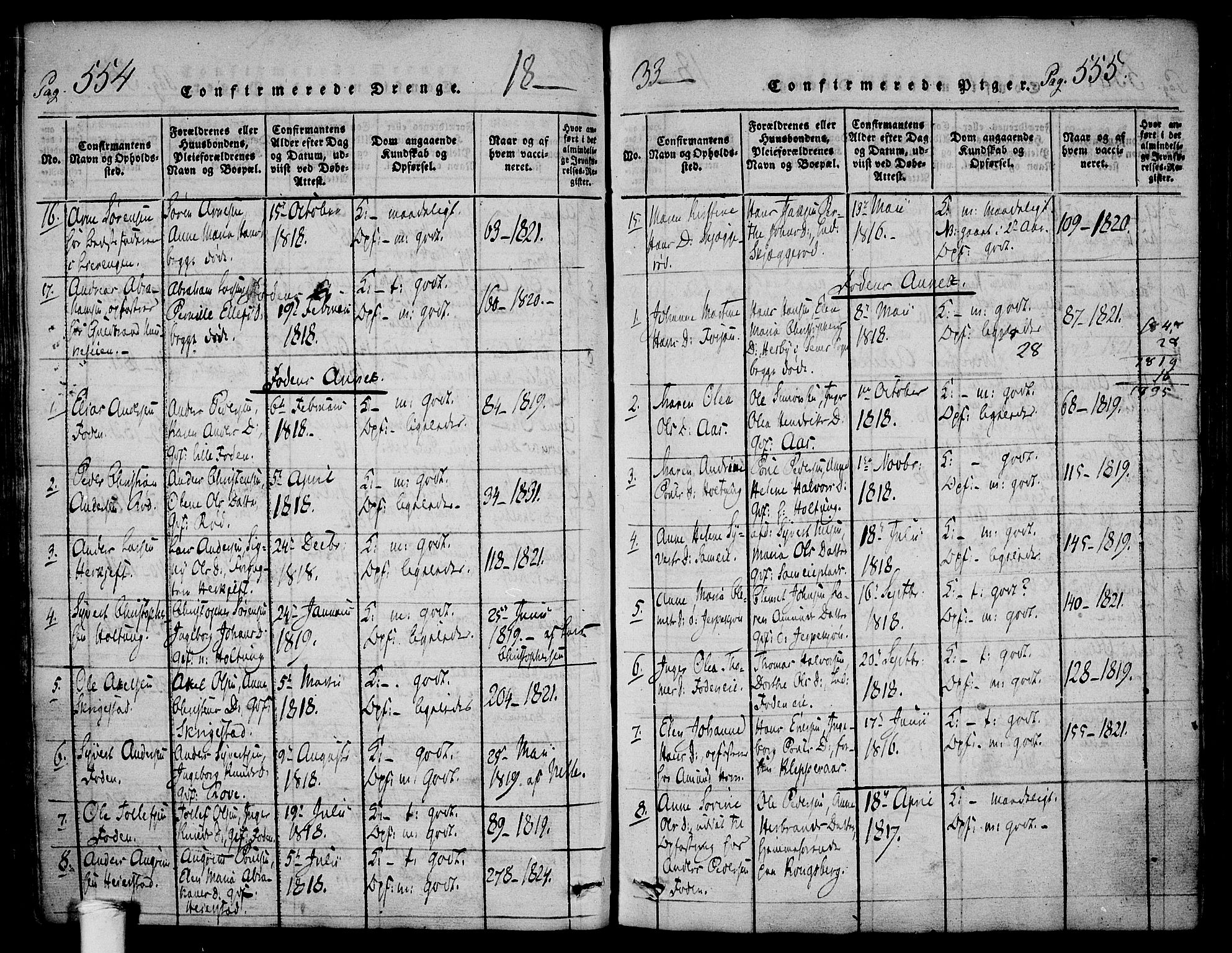 Ramnes kirkebøker, AV/SAKO-A-314/F/Fa/L0004: Parish register (official) no. I 4, 1813-1840, p. 554-555