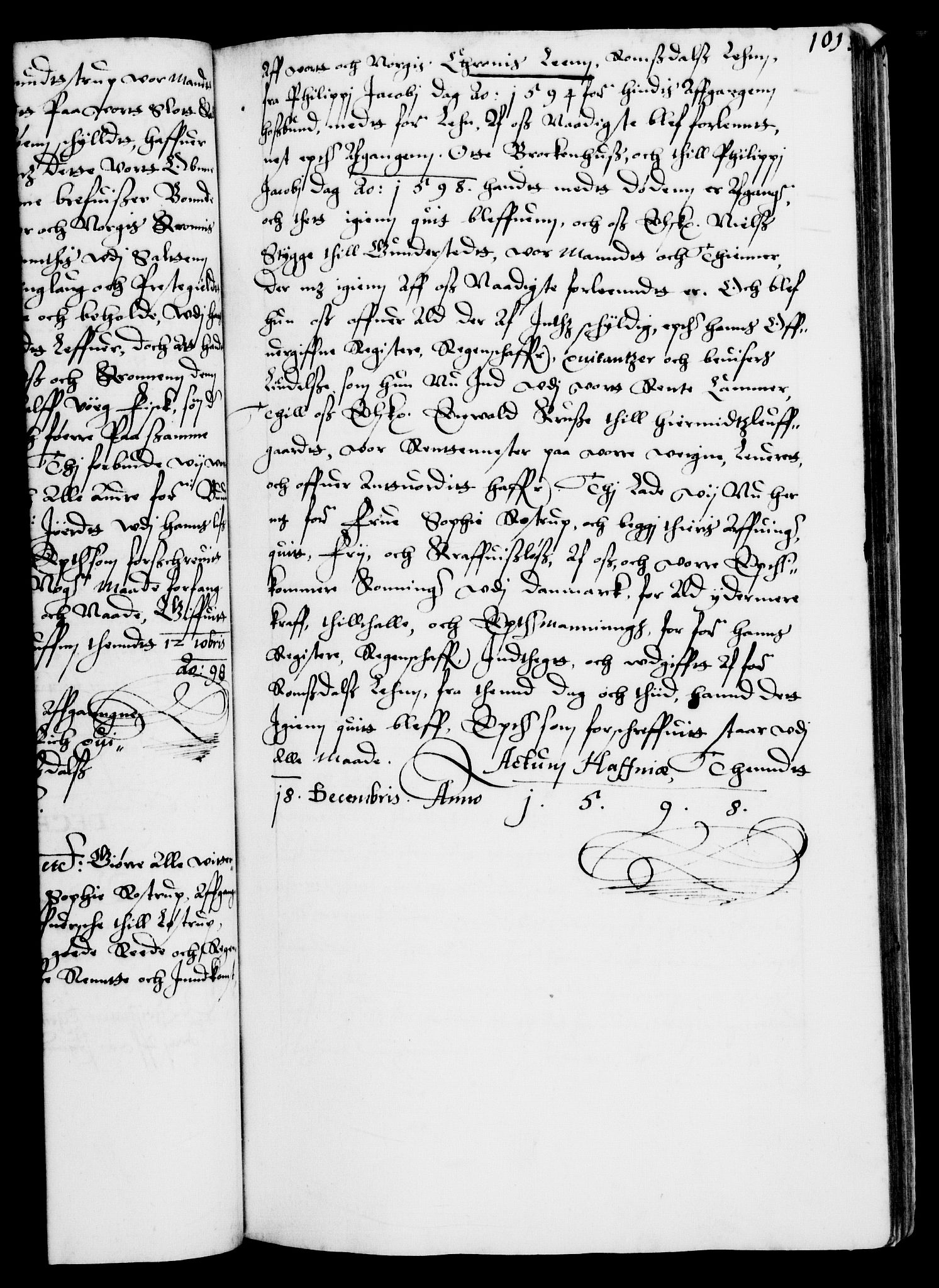 Danske Kanselli 1572-1799, RA/EA-3023/F/Fc/Fca/Fcaa/L0003: Norske registre (mikrofilm), 1596-1616, p. 101a