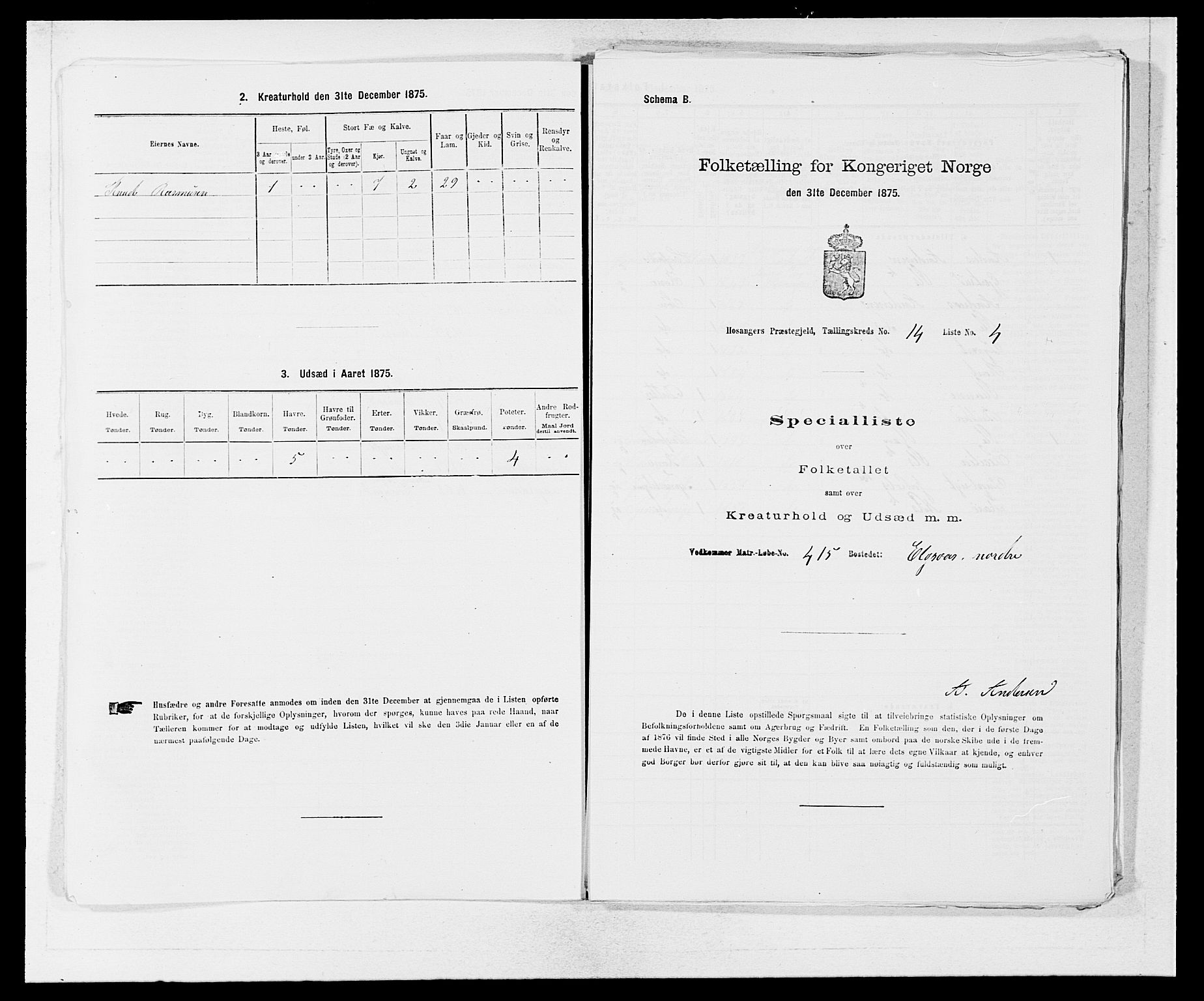 SAB, 1875 census for 1253P Hosanger, 1875, p. 1064