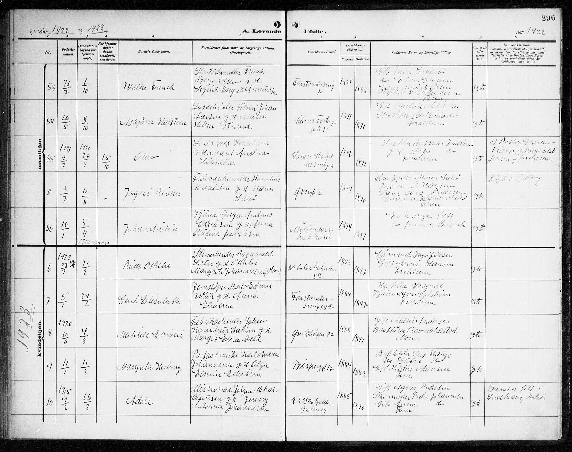 Korskirken sokneprestembete, AV/SAB-A-76101/H/Haa: Parish register (official) no. B 10, 1909-1923, p. 296