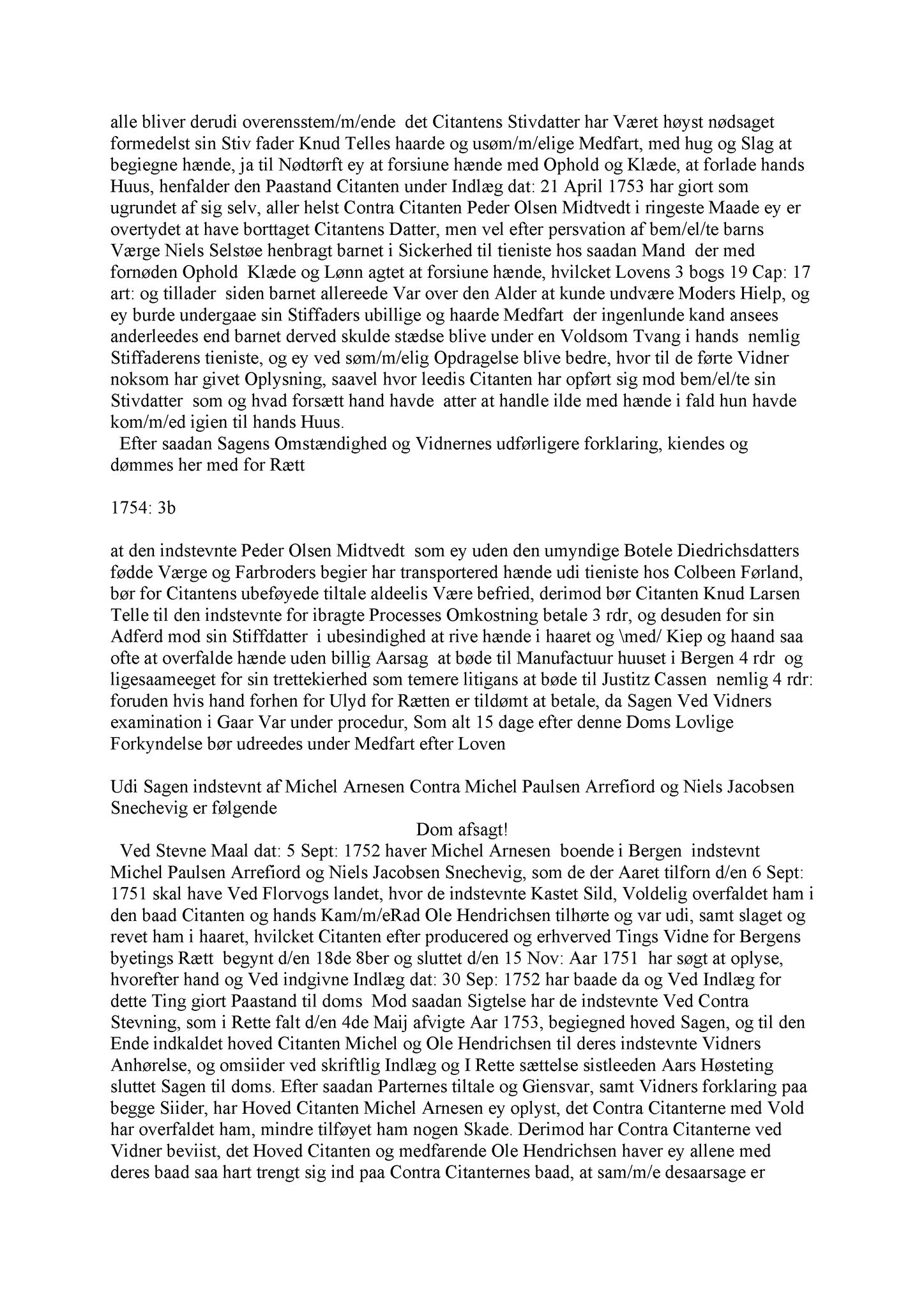 Samling av fulltekstavskrifter, SAB/FULLTEKST/A/12/0145: Nordhordland sorenskriveri, tingbok nr. A 43, 1754-1760