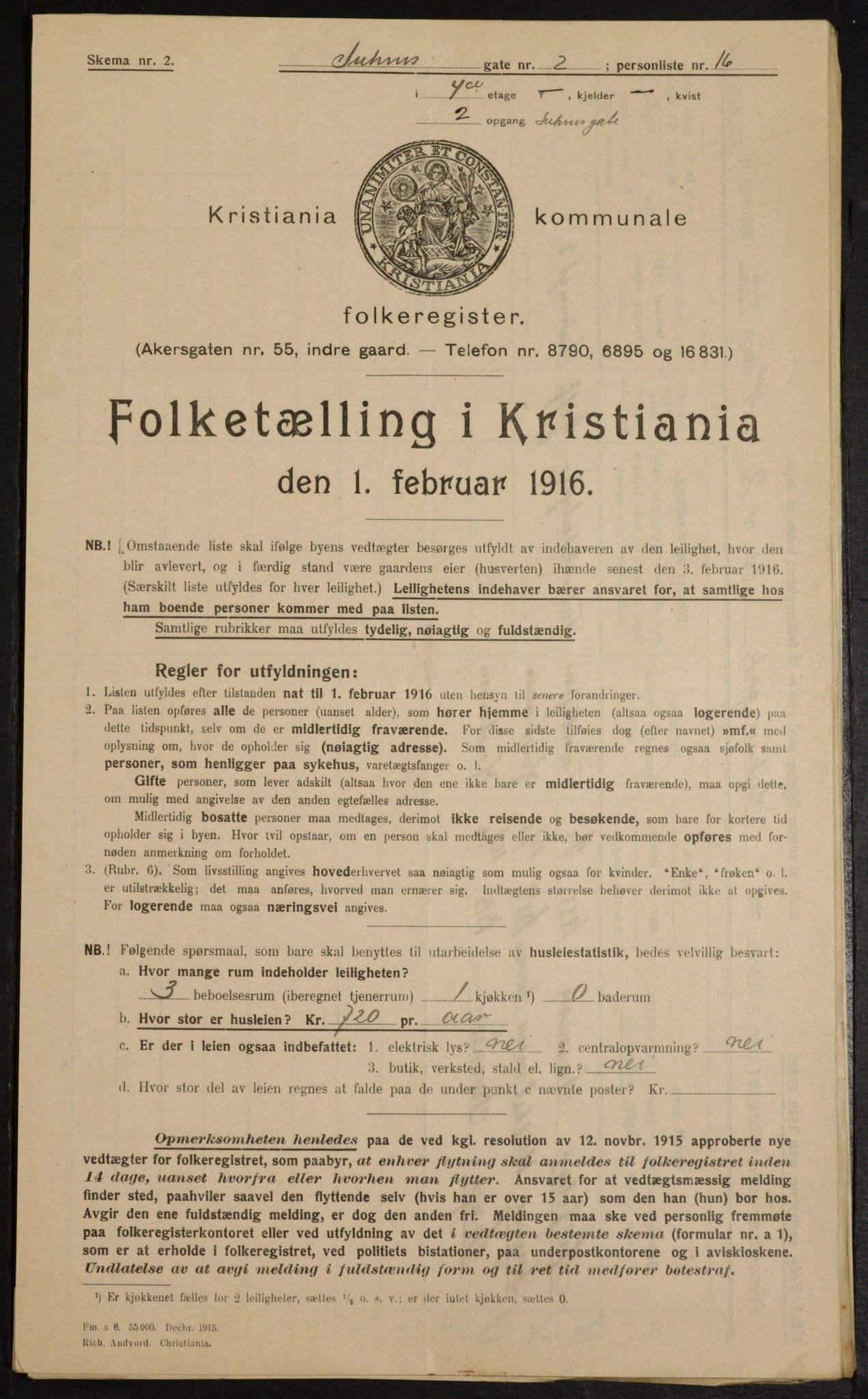 OBA, Municipal Census 1916 for Kristiania, 1916, p. 107383