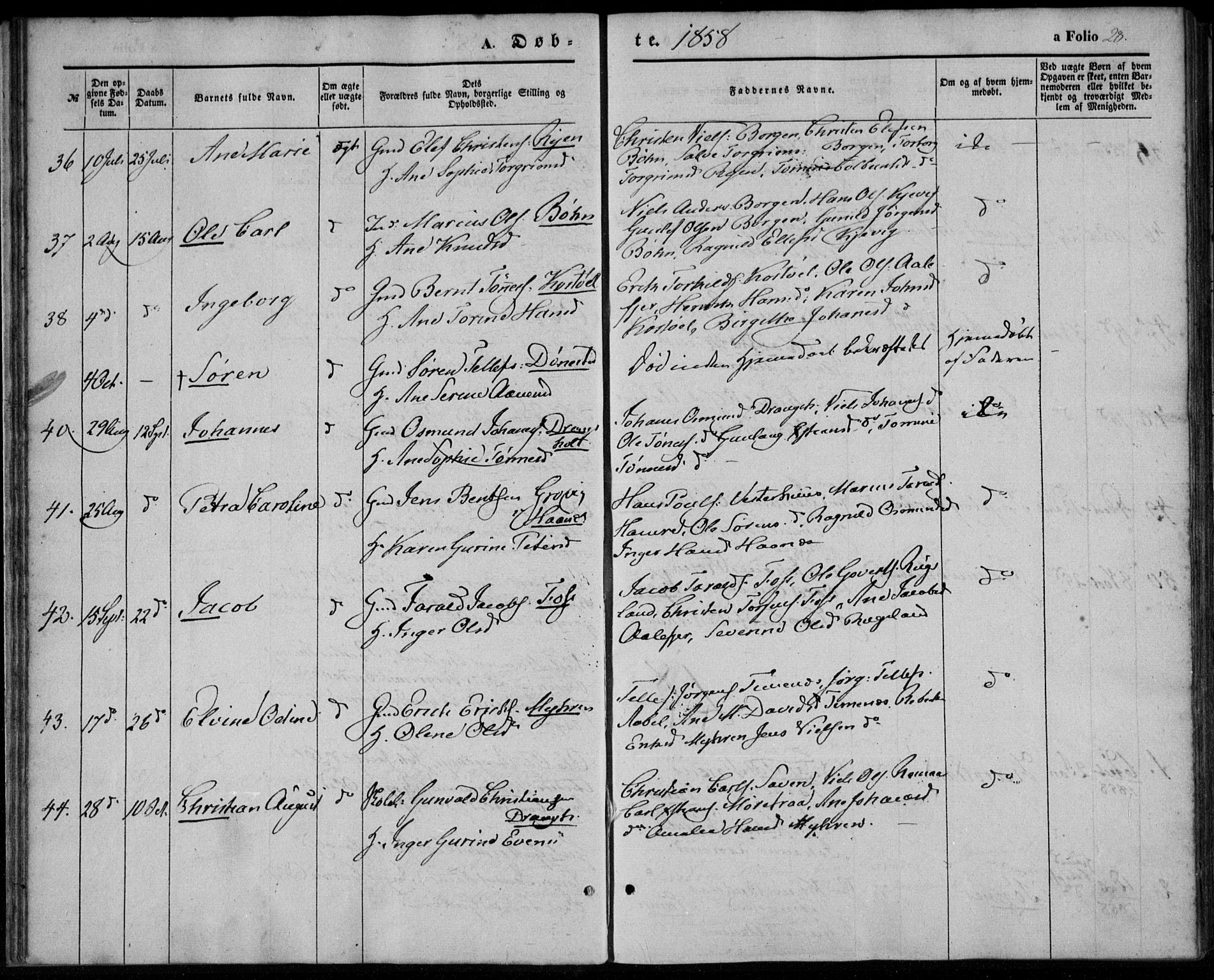 Tveit sokneprestkontor, AV/SAK-1111-0043/F/Fa/L0005: Parish register (official) no. A 5, 1853-1871, p. 28