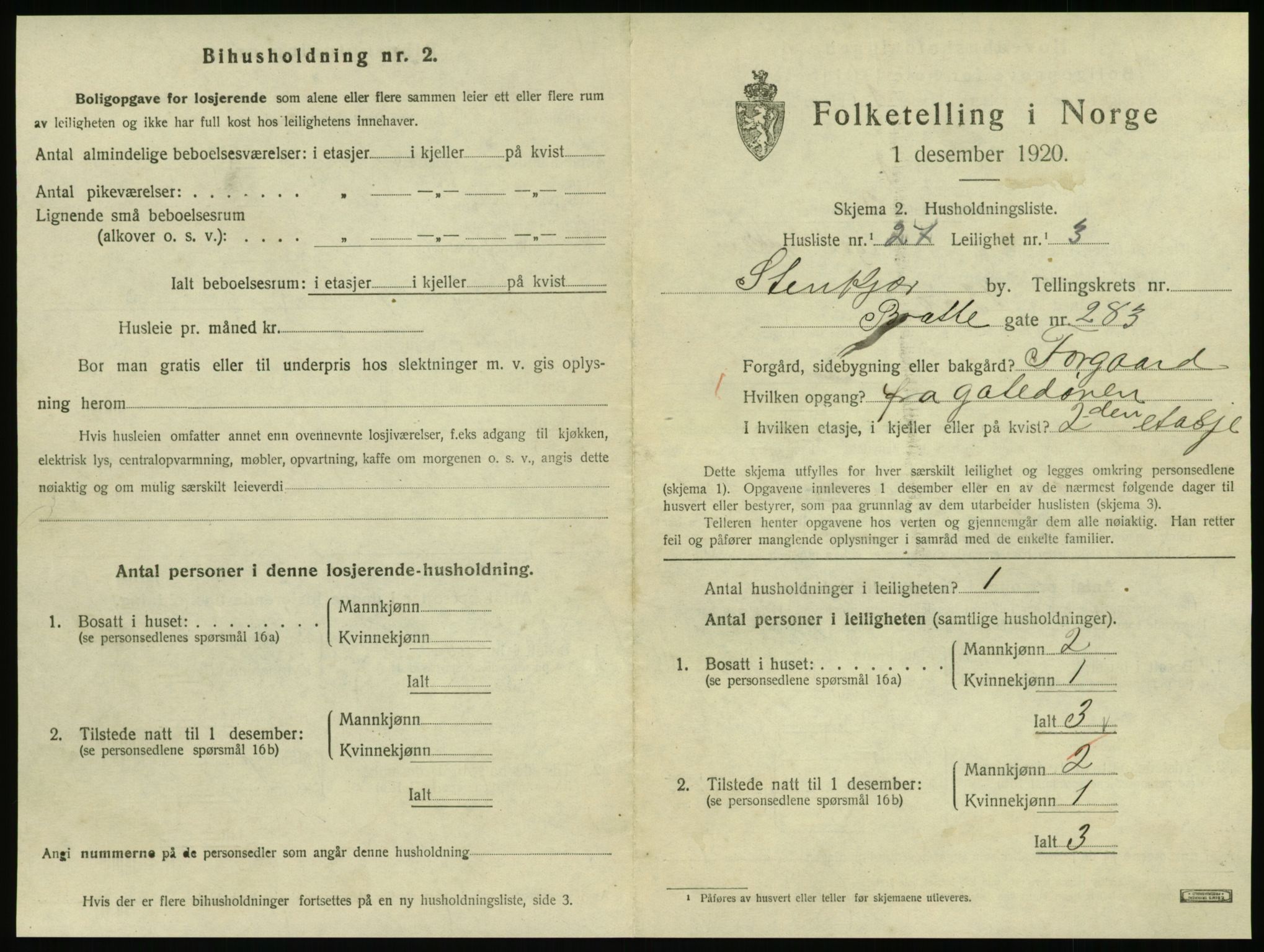 SAT, 1920 census for Steinkjer, 1920, p. 1986