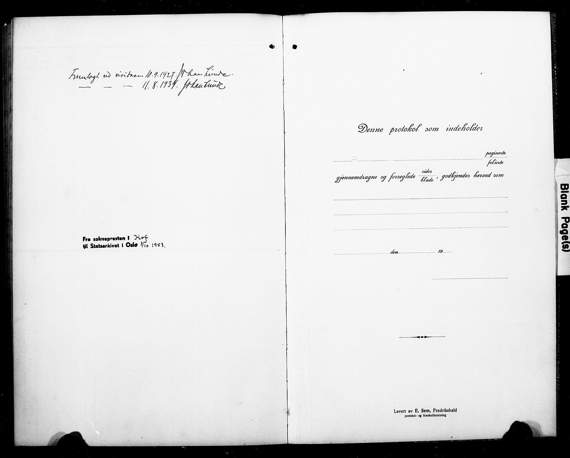Hof kirkebøker, SAKO/A-64/G/Ga/L0006: Parish register (copy) no. I 6, 1922-1930