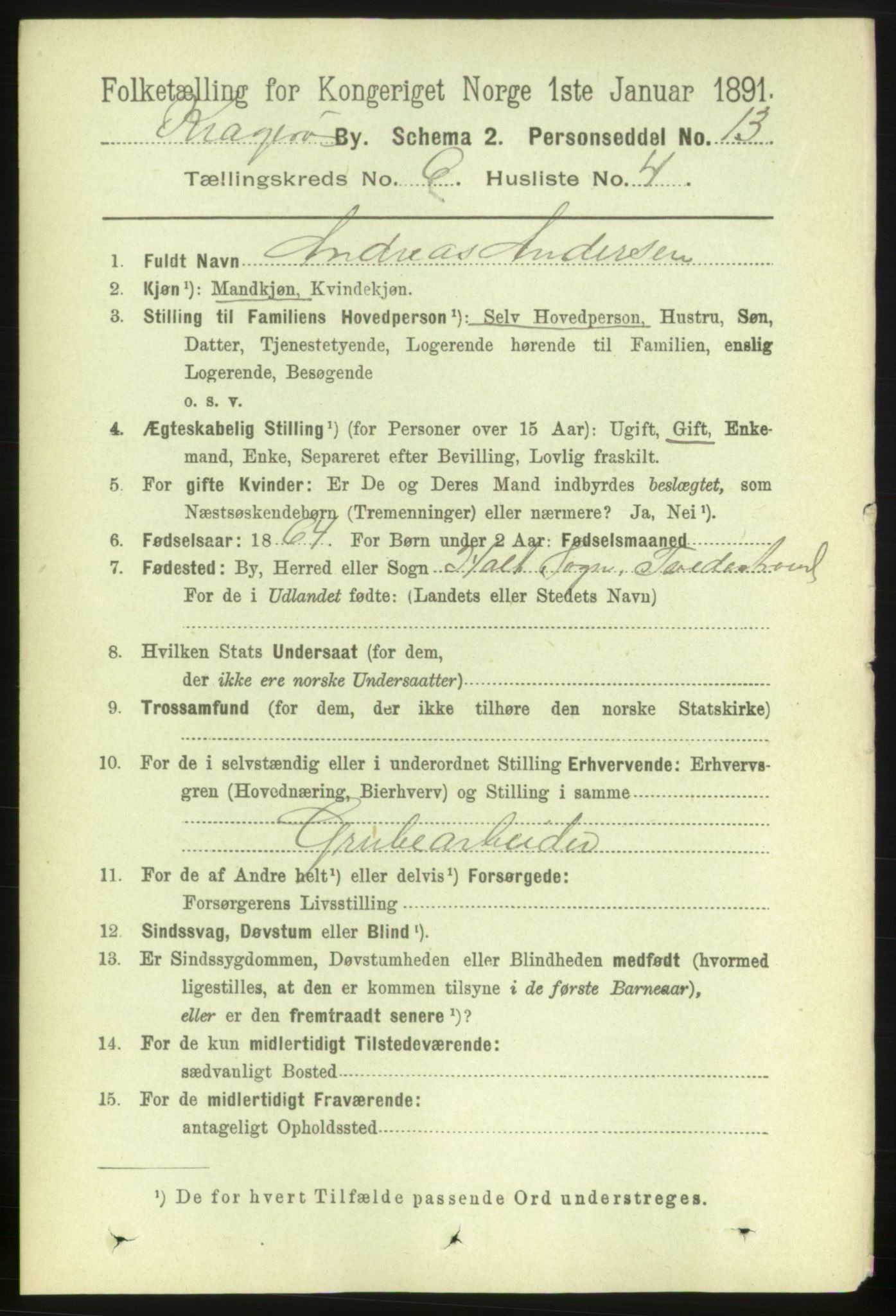 RA, 1891 census for 0801 Kragerø, 1891, p. 3312