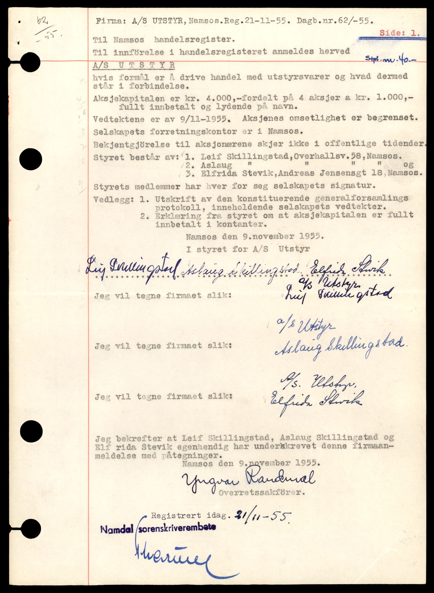 Namdal sorenskriveri, AV/SAT-A-4133/2/J/Jd/Jdb/L0003: Bilag. Aksjeselskap og andelslag, 1930-1990, p. 7