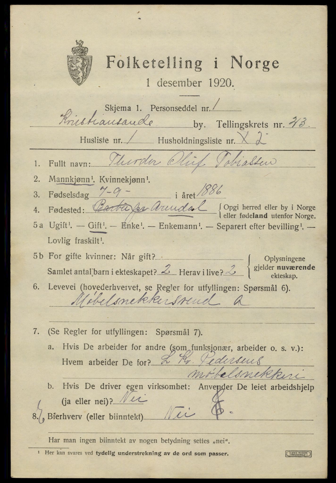 SAK, 1920 census for Kristiansand, 1920, p. 40145