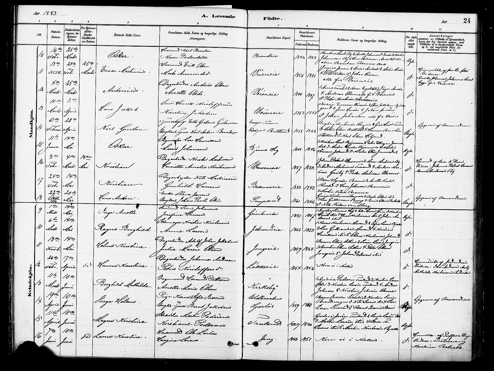 Asker prestekontor Kirkebøker, SAO/A-10256a/F/Fb/L0001: Parish register (official) no. II 1, 1879-1895, p. 24