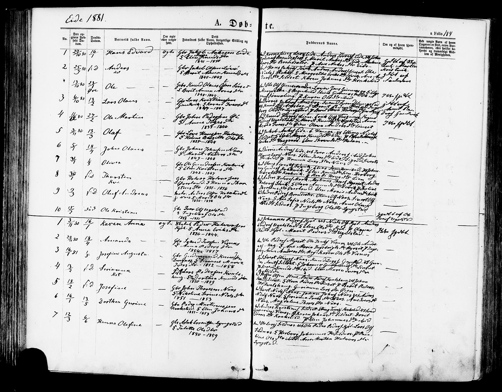 Ministerialprotokoller, klokkerbøker og fødselsregistre - Møre og Romsdal, AV/SAT-A-1454/568/L0806: Parish register (official) no. 568A12 /4, 1878-1884, p. 184