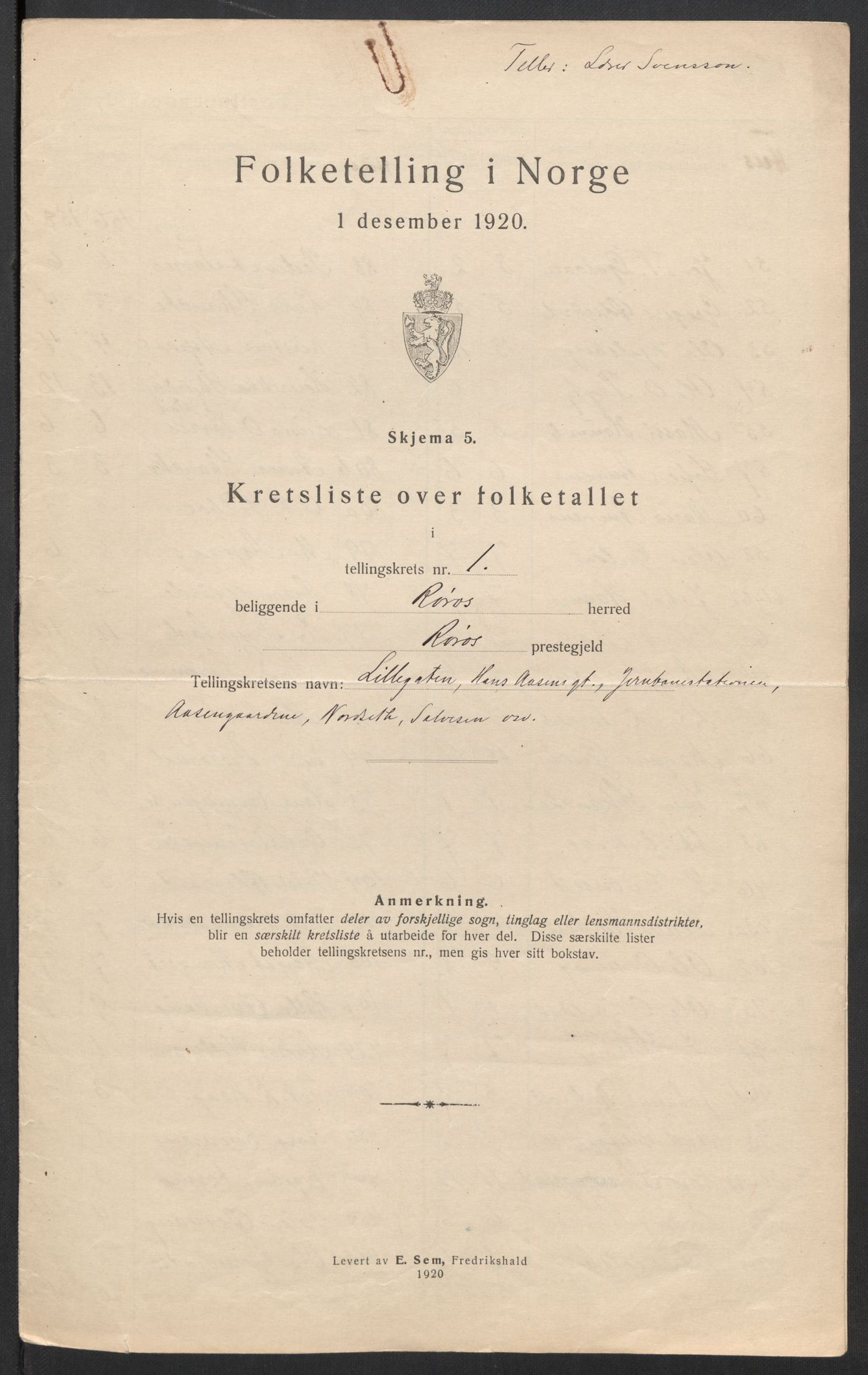 SAT, 1920 census for Røros, 1920, p. 6