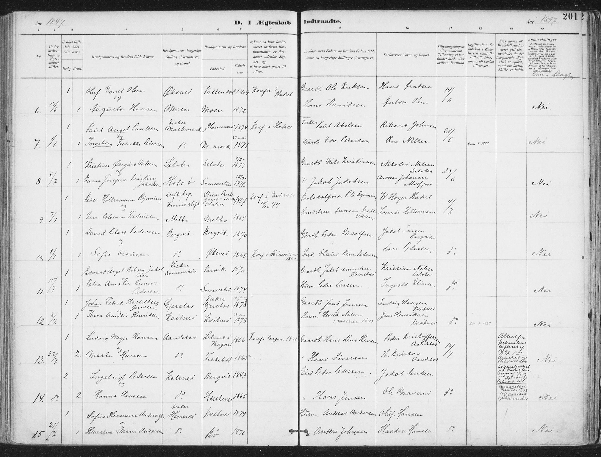 Ministerialprotokoller, klokkerbøker og fødselsregistre - Nordland, SAT/A-1459/888/L1246: Parish register (official) no. 888A12, 1891-1903, p. 201