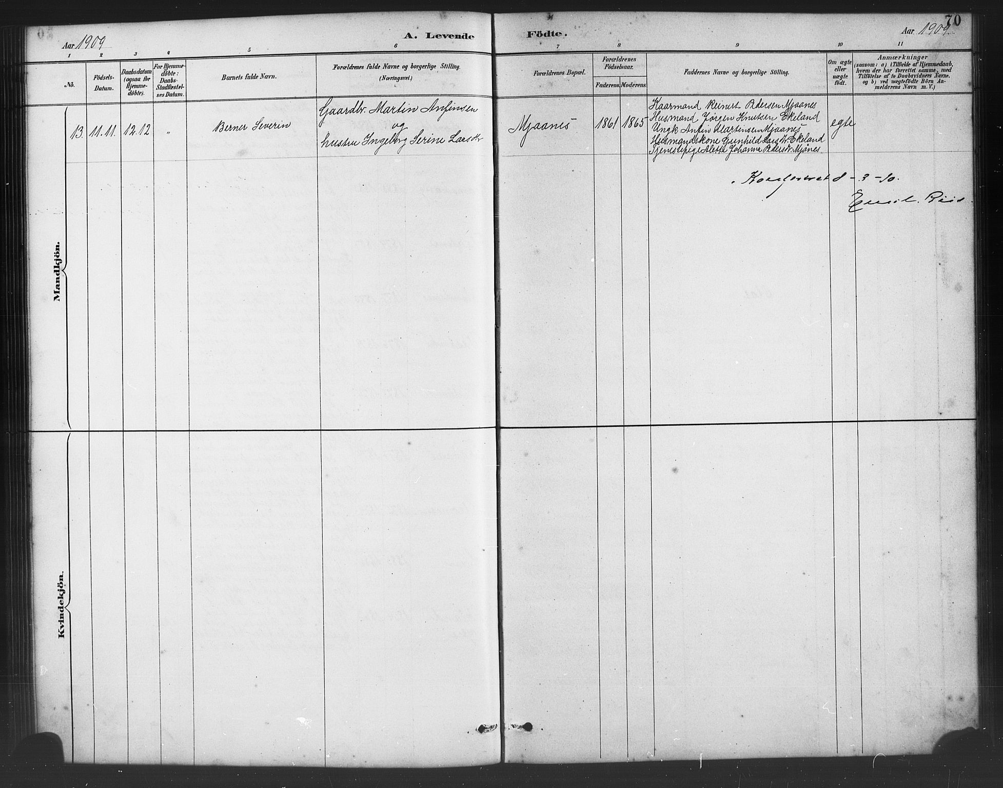 Sveio Sokneprestembete, SAB/A-78501/H/Hab: Parish register (copy) no. B 2, 1887-1911, p. 70