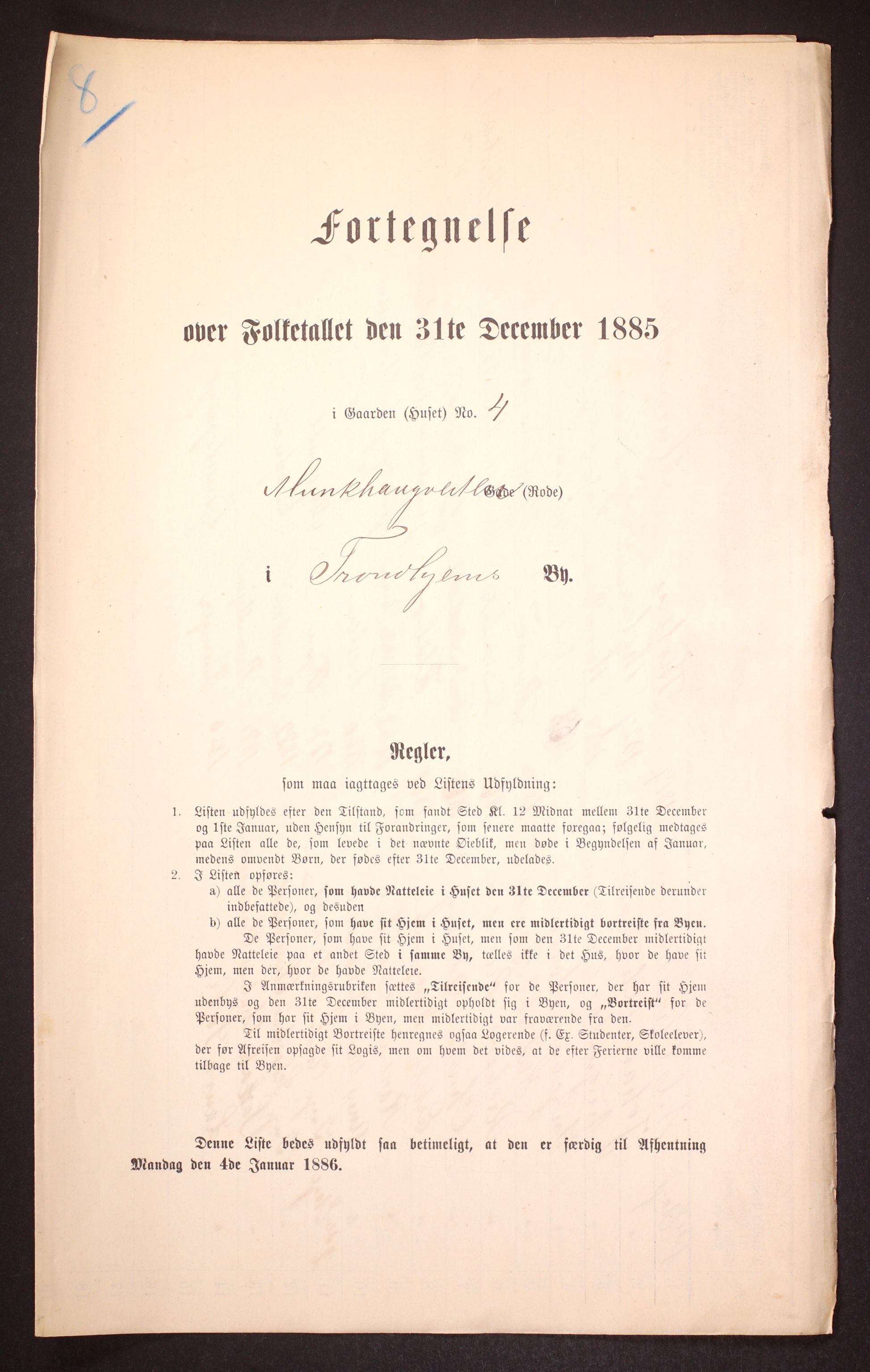 SAT, 1885 census for 1601 Trondheim, 1885, p. 1133