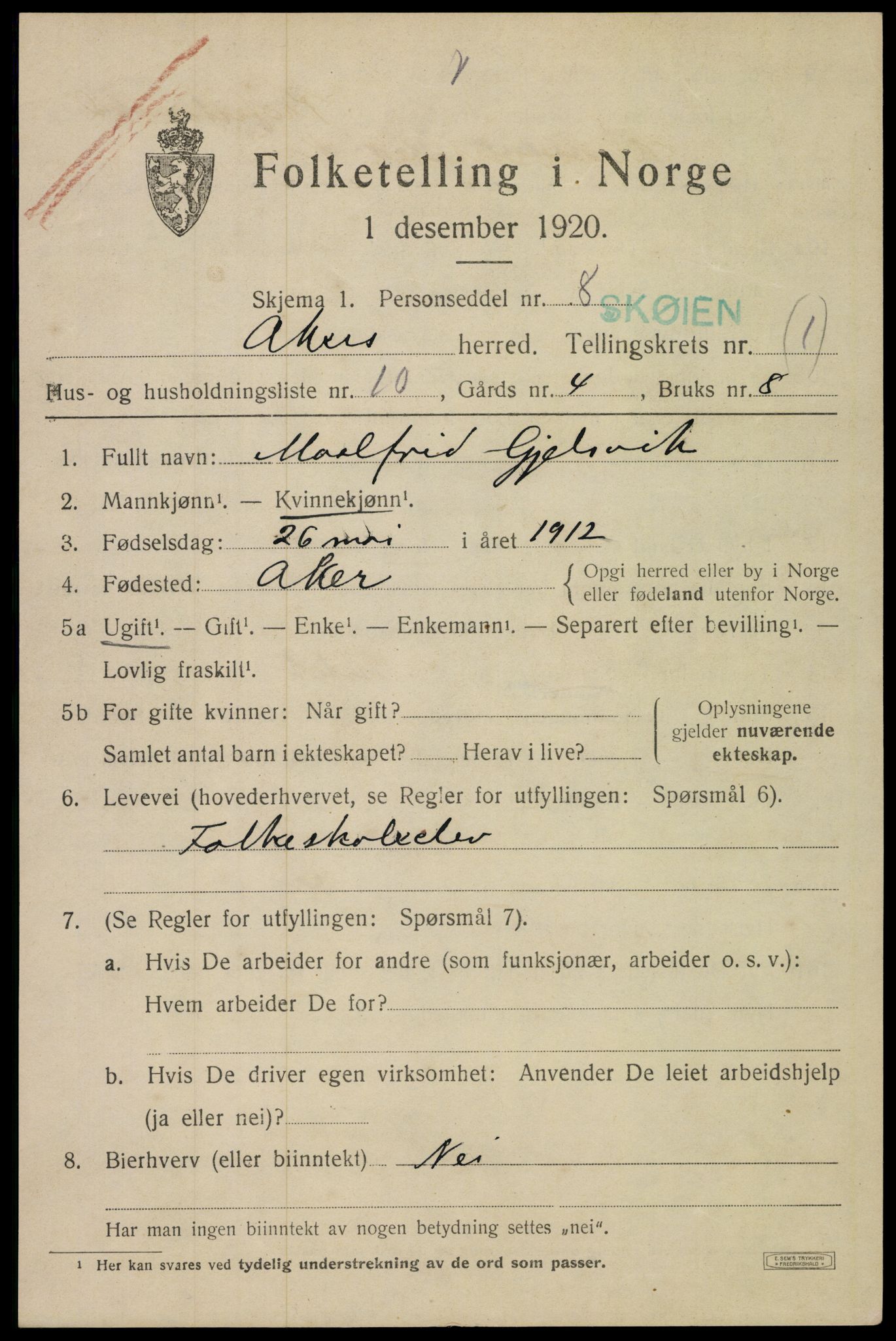 SAO, 1920 census for Aker, 1920, p. 13536